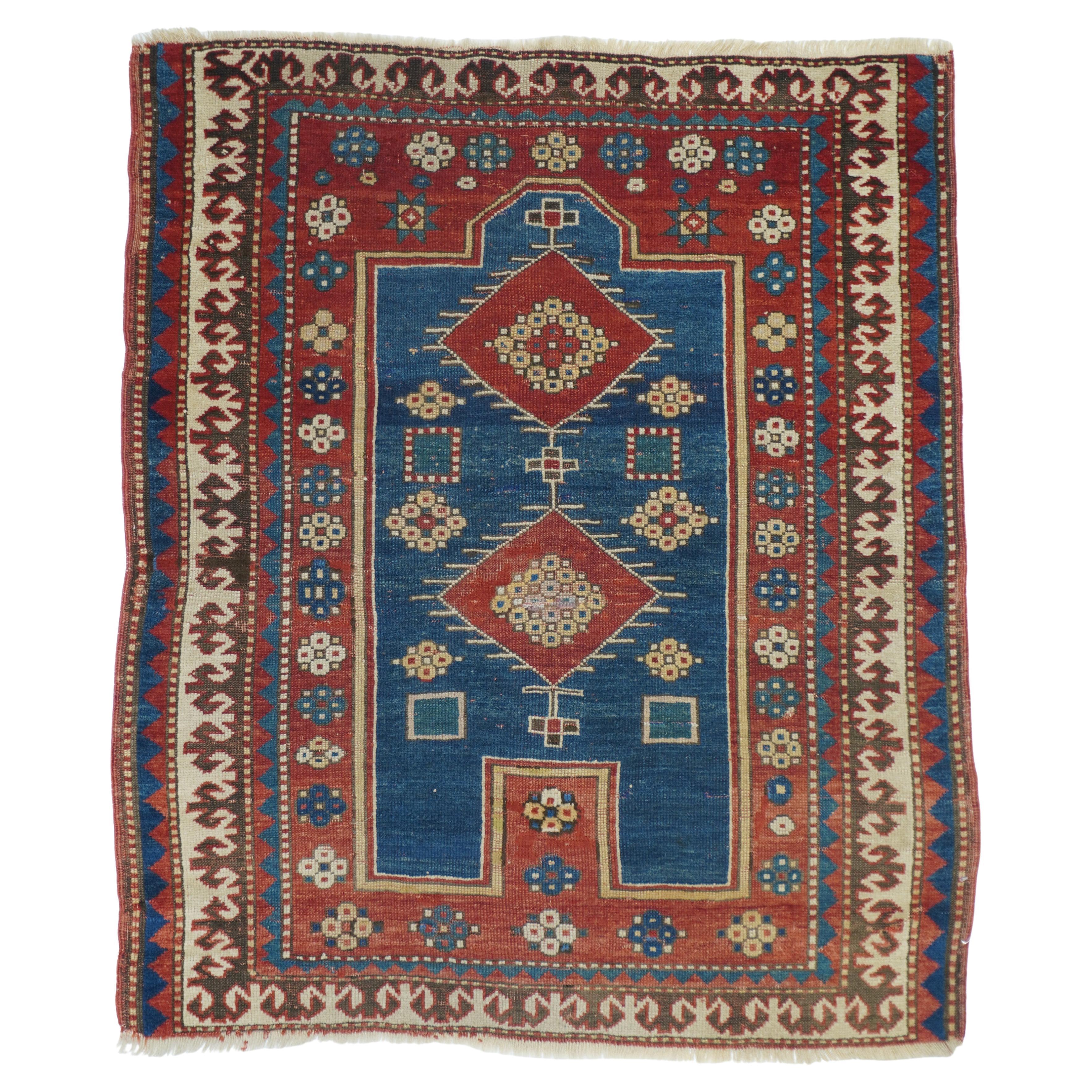 Antiker Fachralo Kazak-Teppich 3'4'' x 3'9'' im Angebot