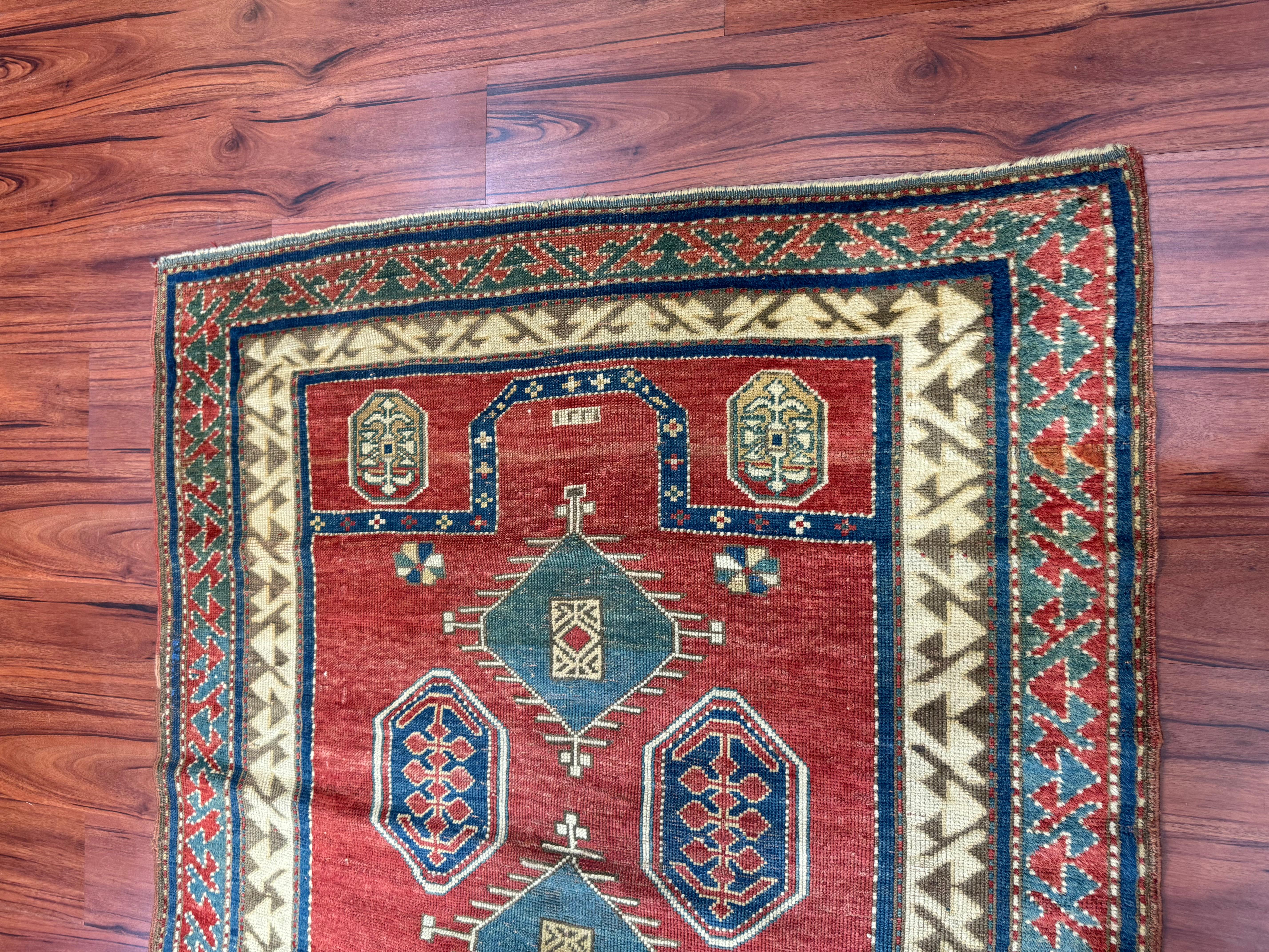 Hand-Woven Antique Fachralo Kazak Rug For Sale