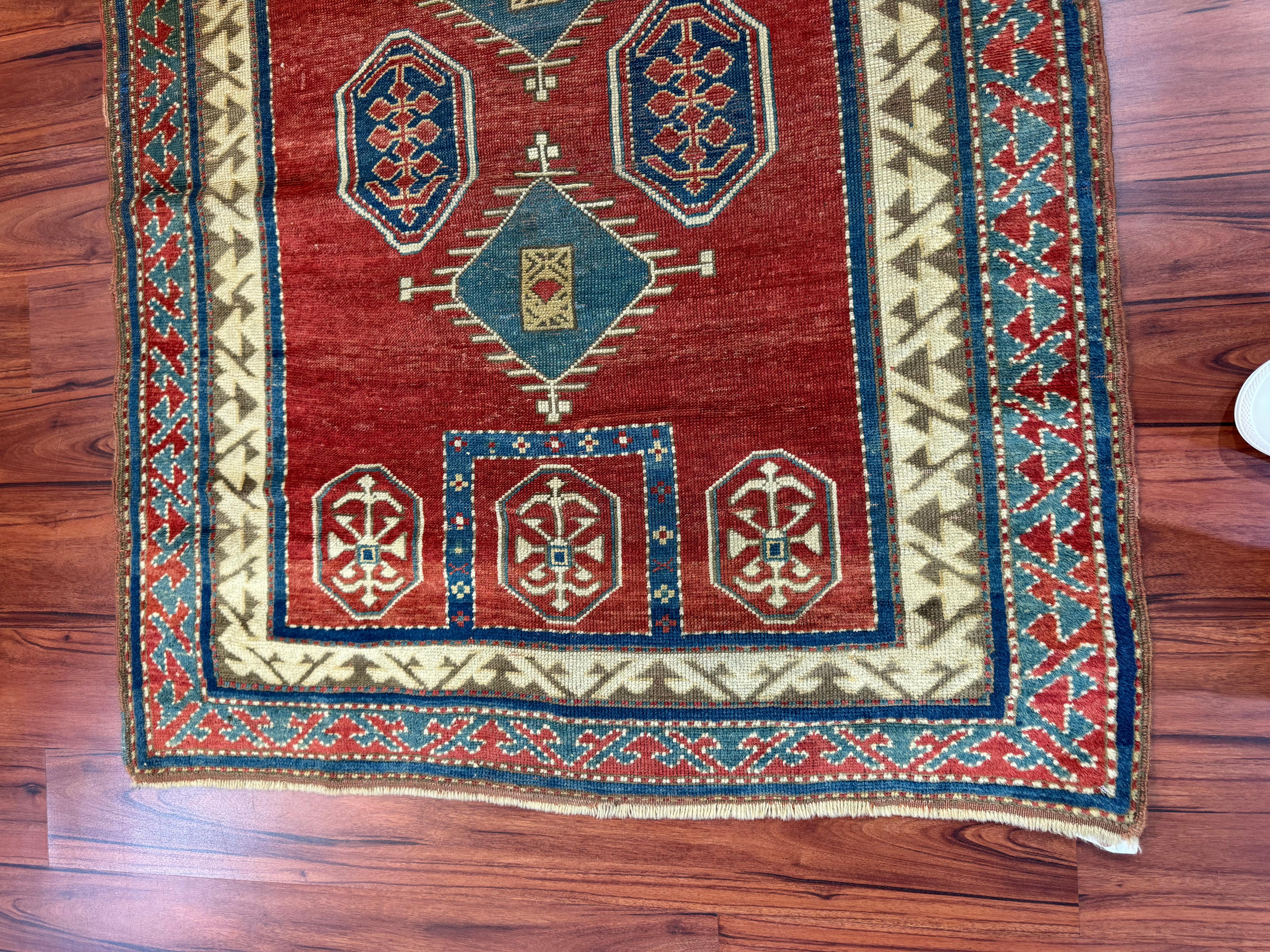 19th Century Antique Fachralo Kazak Rug For Sale
