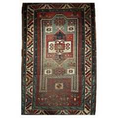 Antique Fachralo Kazak Rug, Hand-Knotted Wool, Red & Green, Caucasus, 3' x 5'