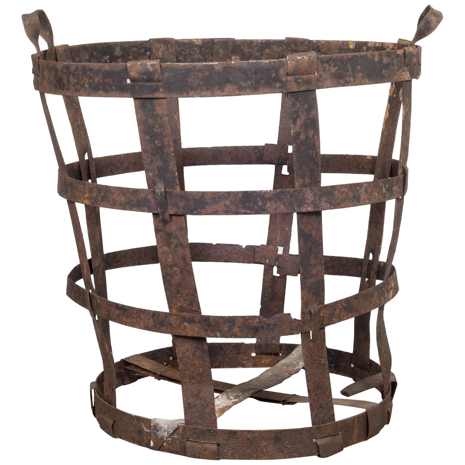 Antique Factory Steel Band Basket, c.1880-1920