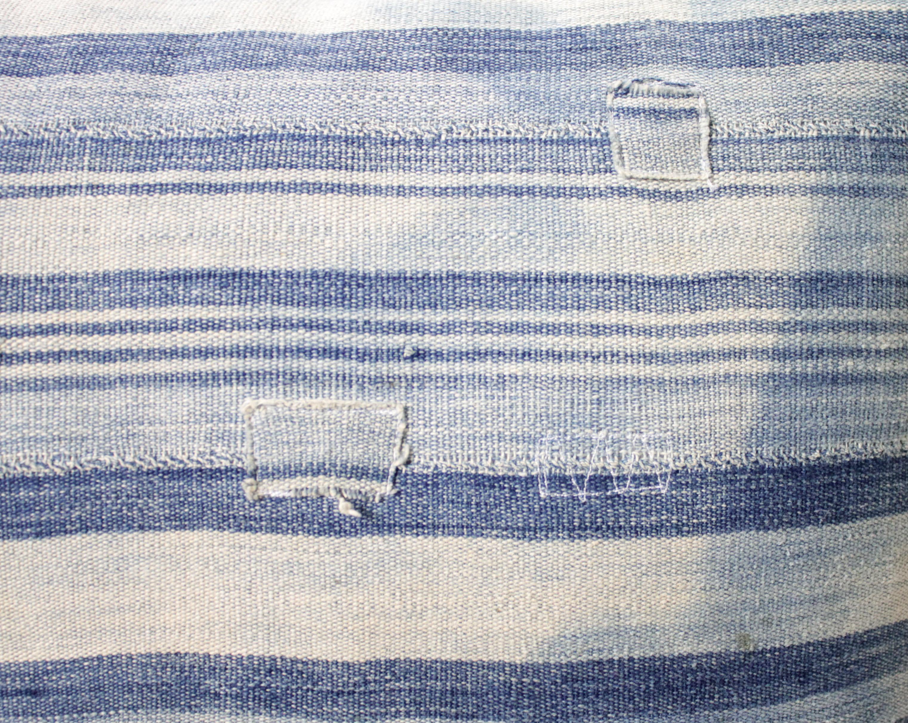 Antique Faded Blue Indigo Stripe African Mudcloth Pillow 8