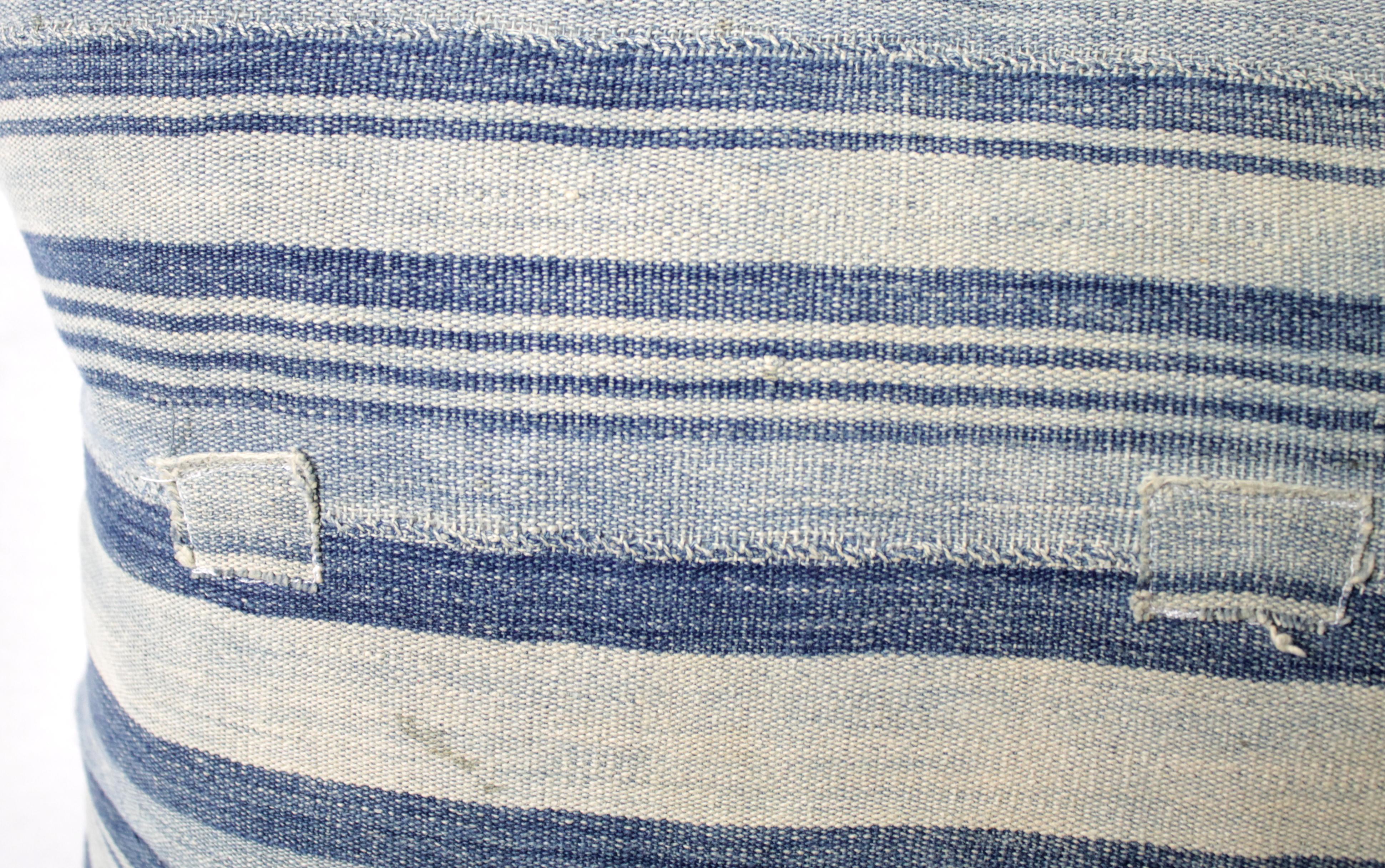 Antique Faded Blue Indigo Stripe African Mudcloth Pillow 9