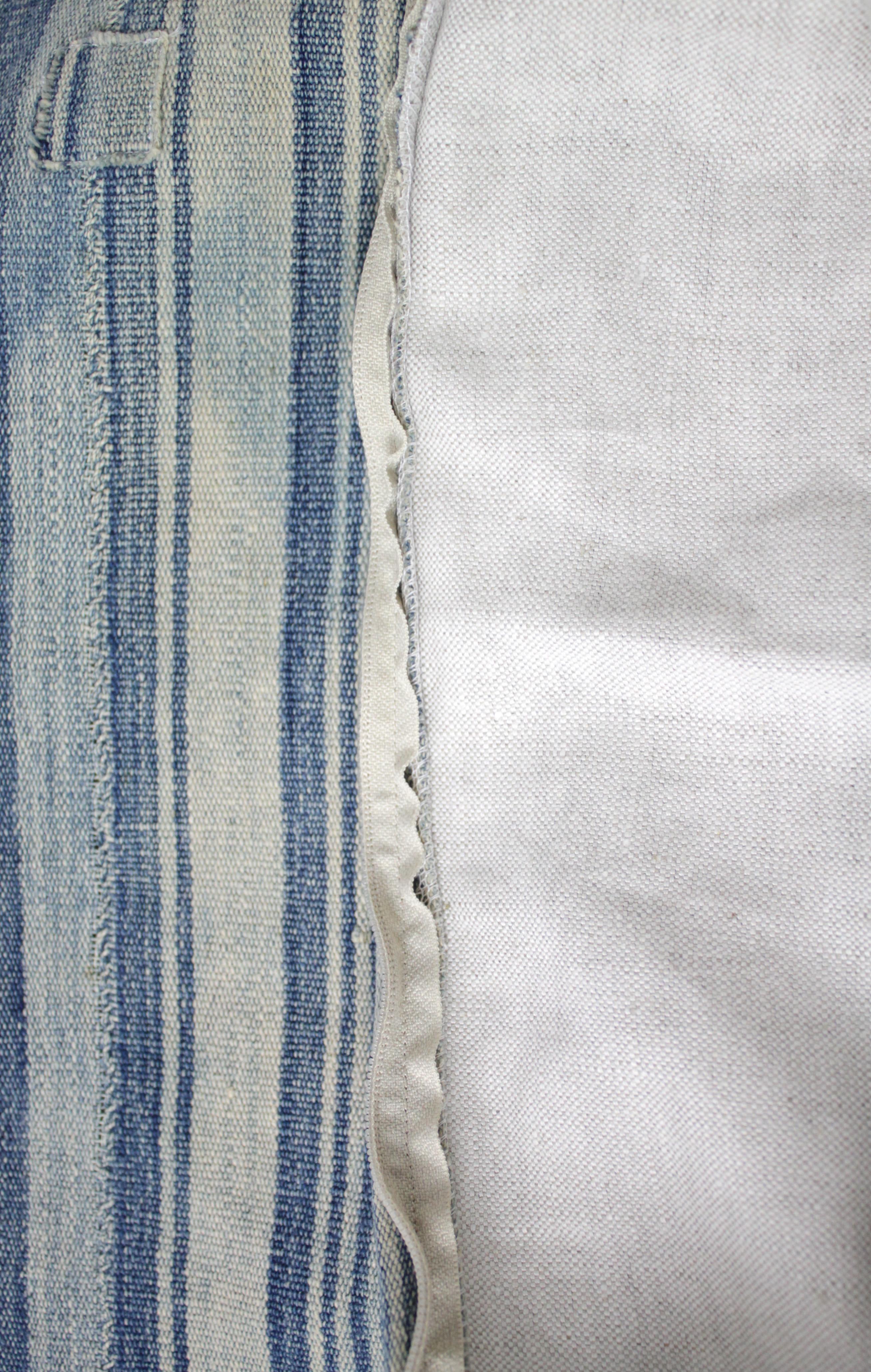 Antique Faded Blue Indigo Stripe African Mudcloth Pillow 11