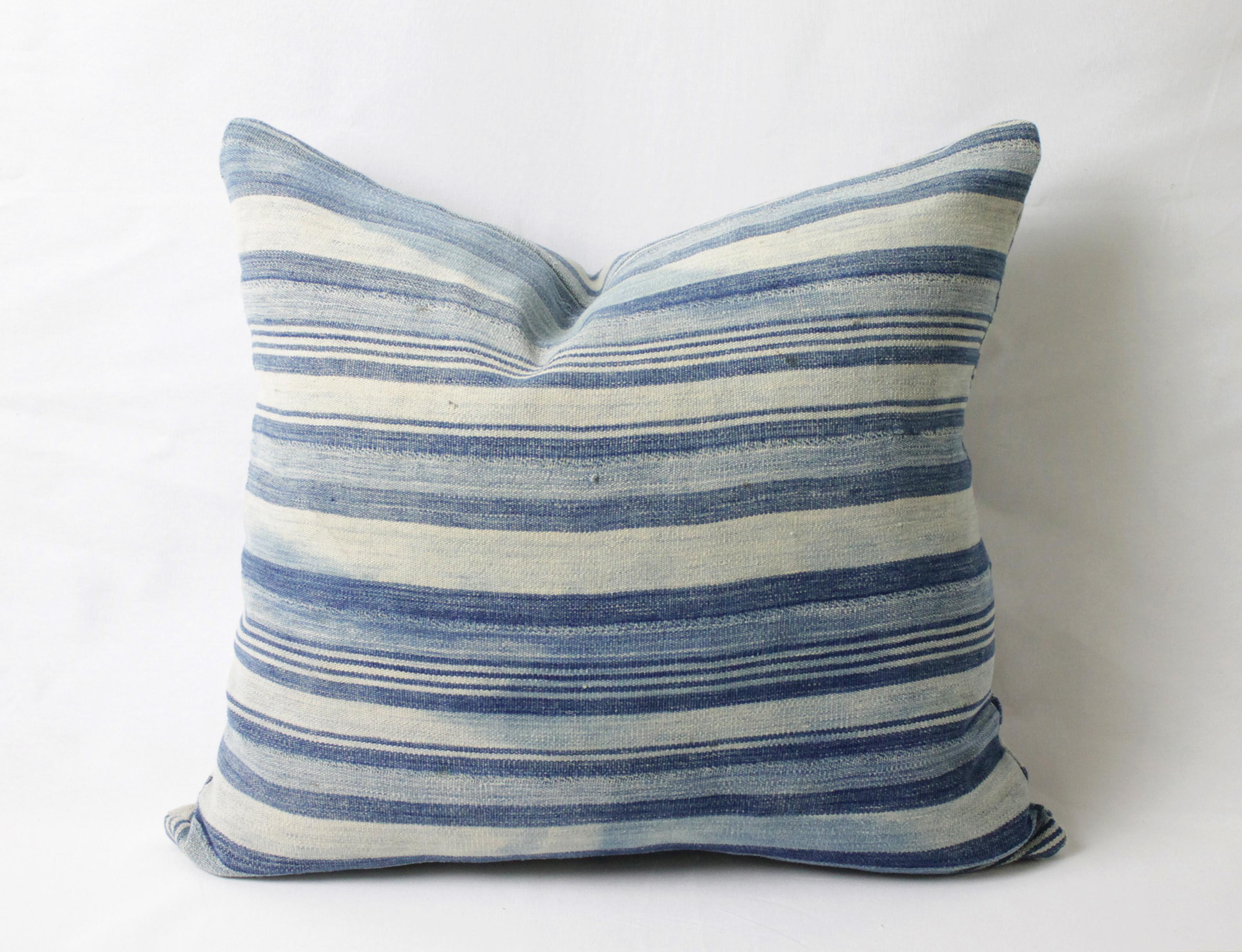 Vintage indigo stripe African mud-cloth pillow cover size: 21