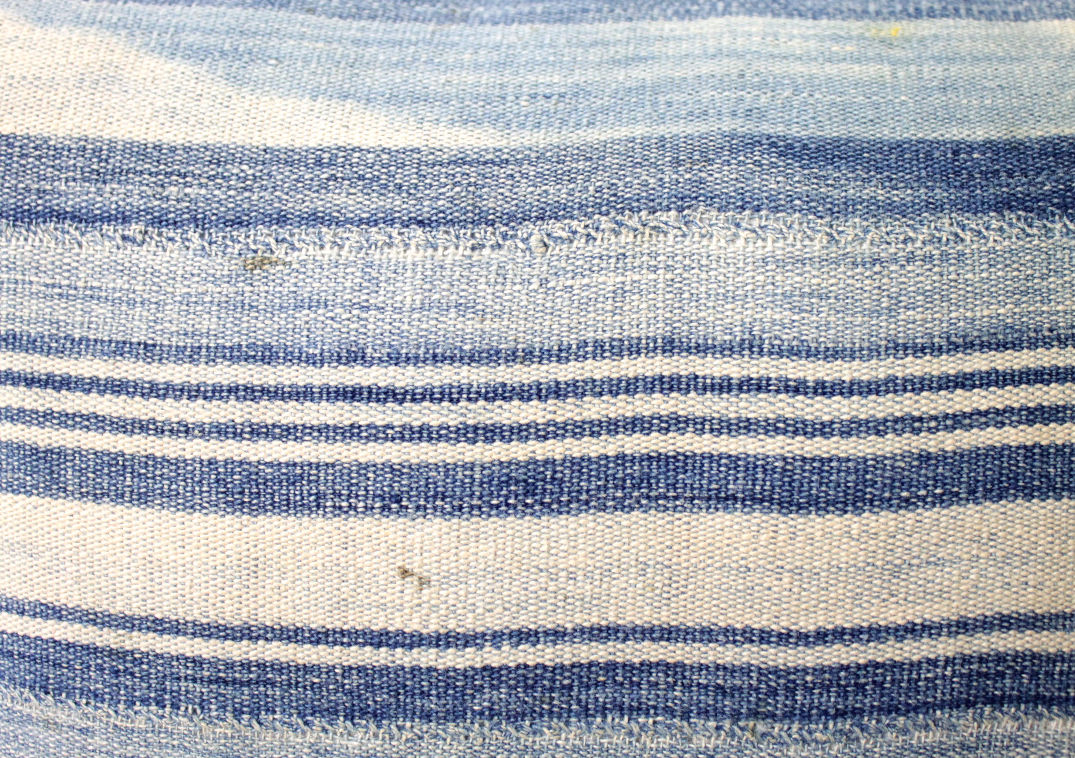 Antique Faded Blue Indigo Stripe African Mudcloth Pillow 1