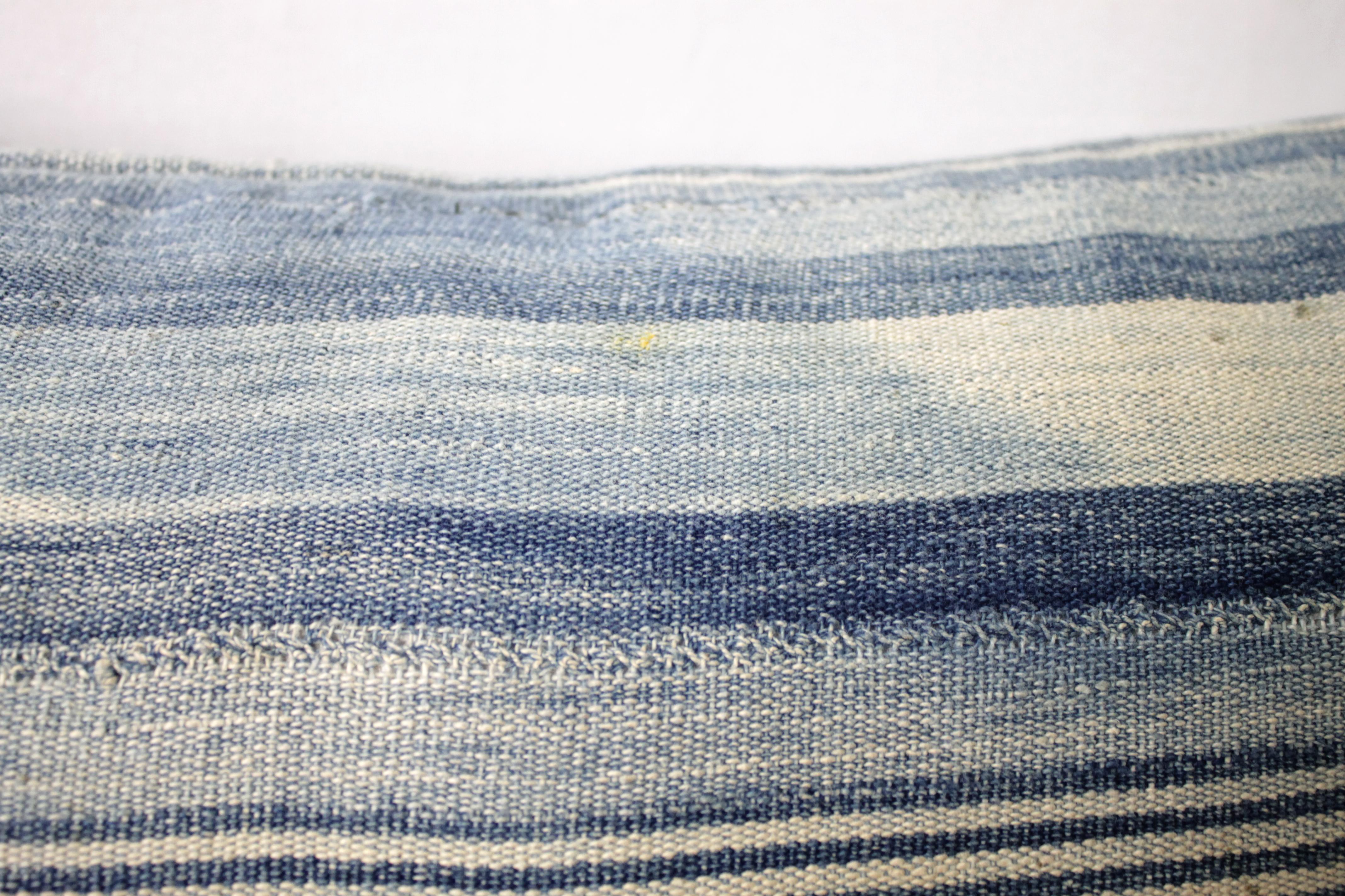 Antique Faded Blue Indigo Stripe African Mudcloth Pillow 2