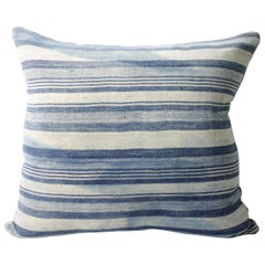 Retro Faded Blue Indigo Stripe African Mudcloth Pillow