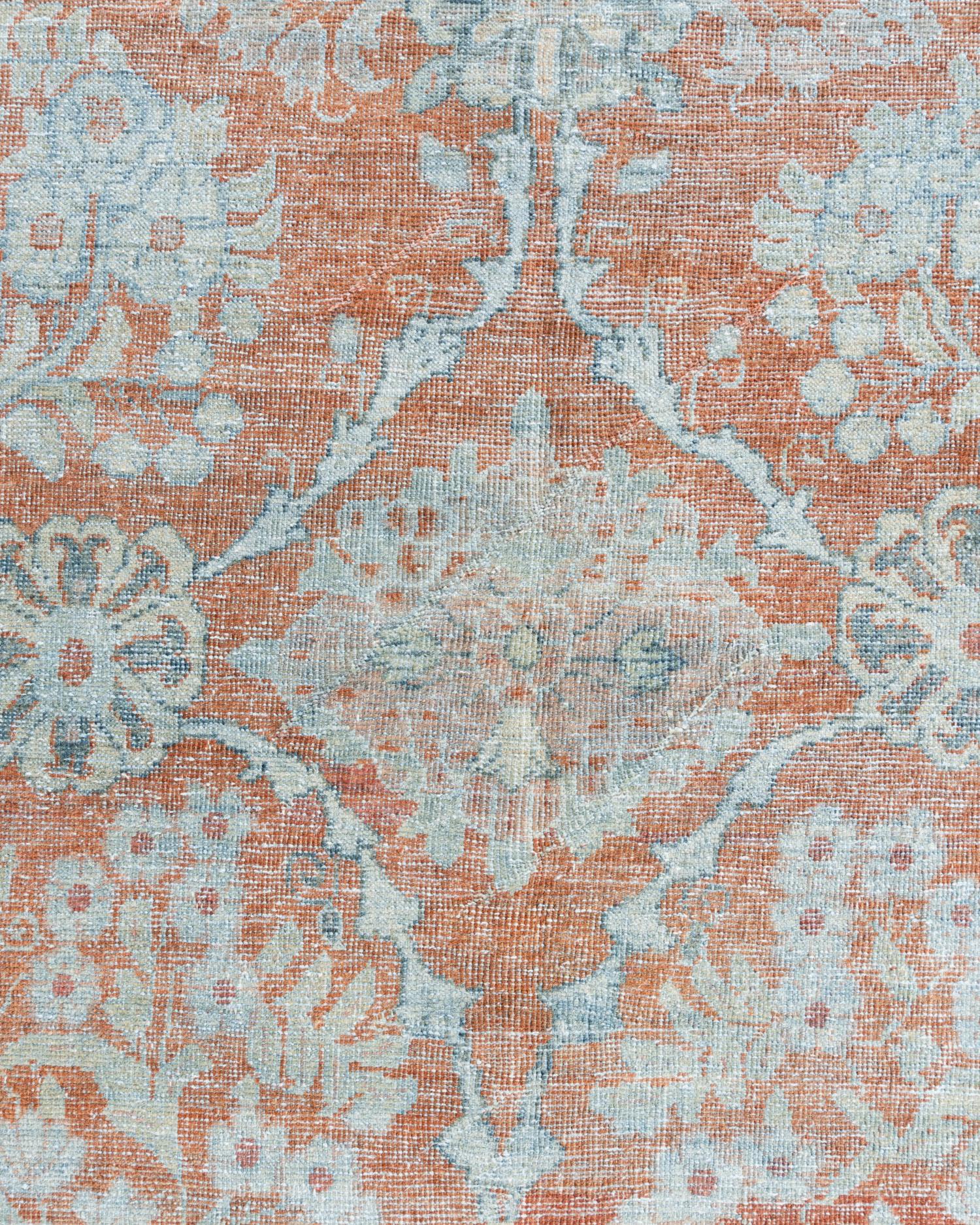 Antique Faded Brick Red Persian Distressed Sultanabad Rug  11'6 x 18'1 For Sale 1