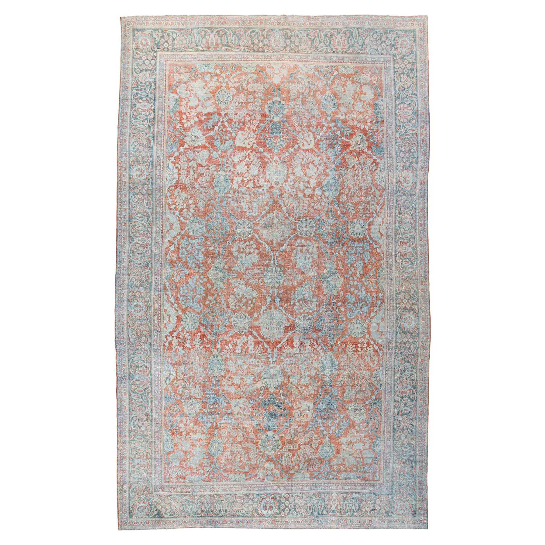 Antico tappeto persiano Sultanabad Rugs rosso mattone sbiadito e afflitto da usura  11'6 x 18'1