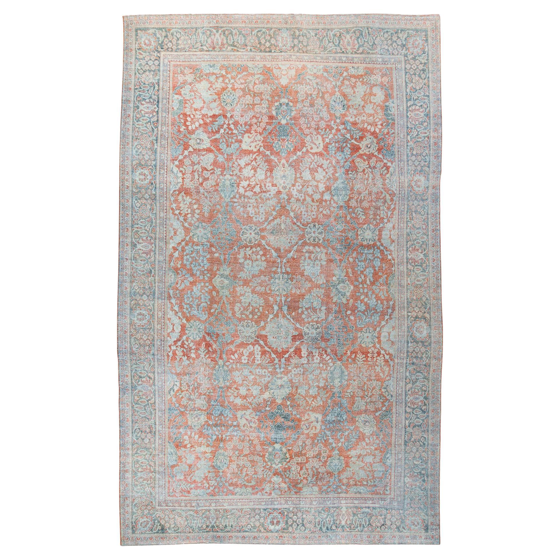 Antique Faded Brick Red Persian Distressed Sultanabad Rug  11'6 x 18'1 For Sale