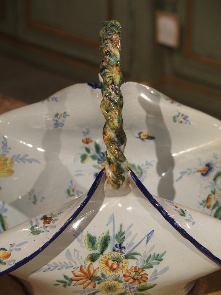 French Antique Faience Basket from France, circa 1900 For Sale
