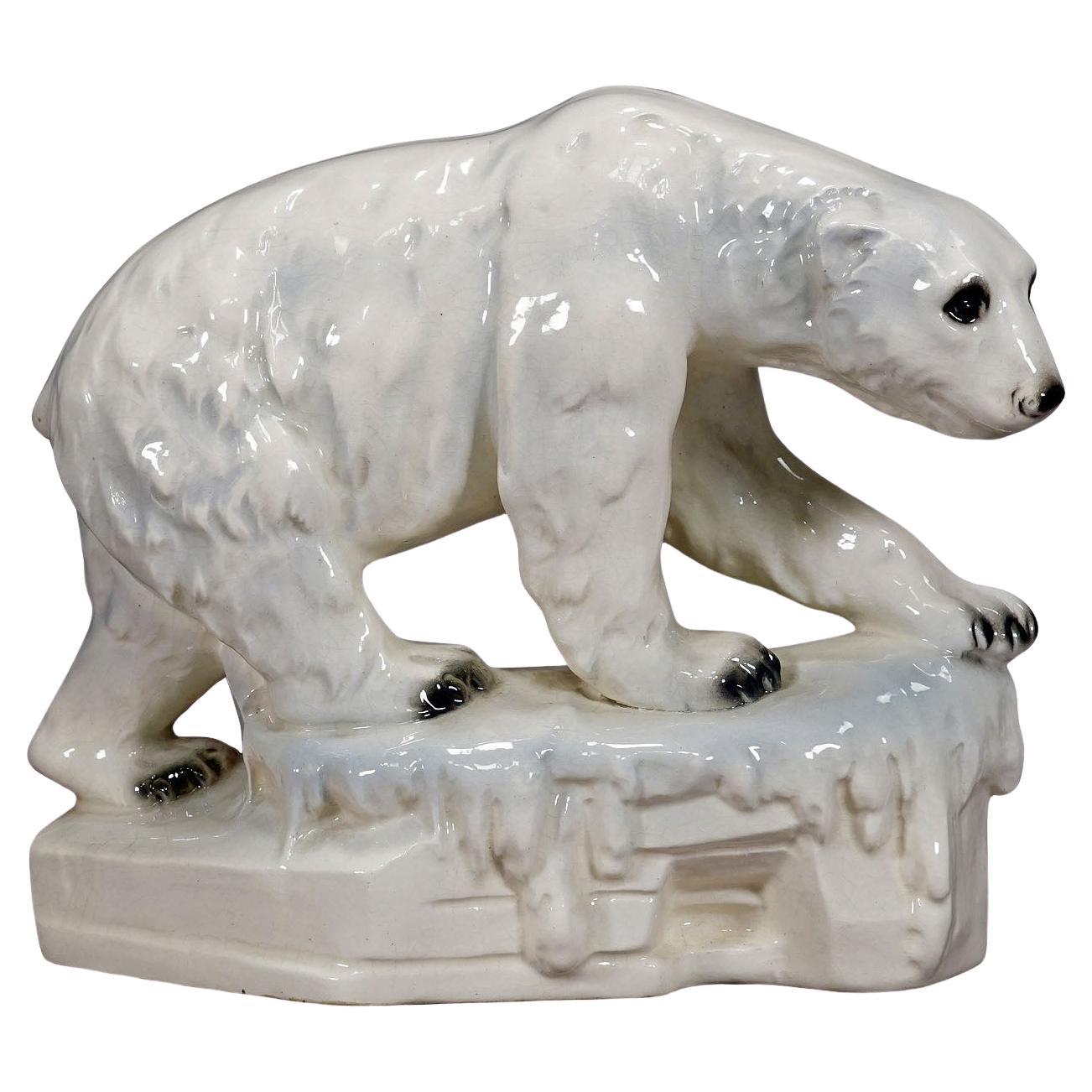 Antique Faience Polar Bear Sculpture, ca. 1930s