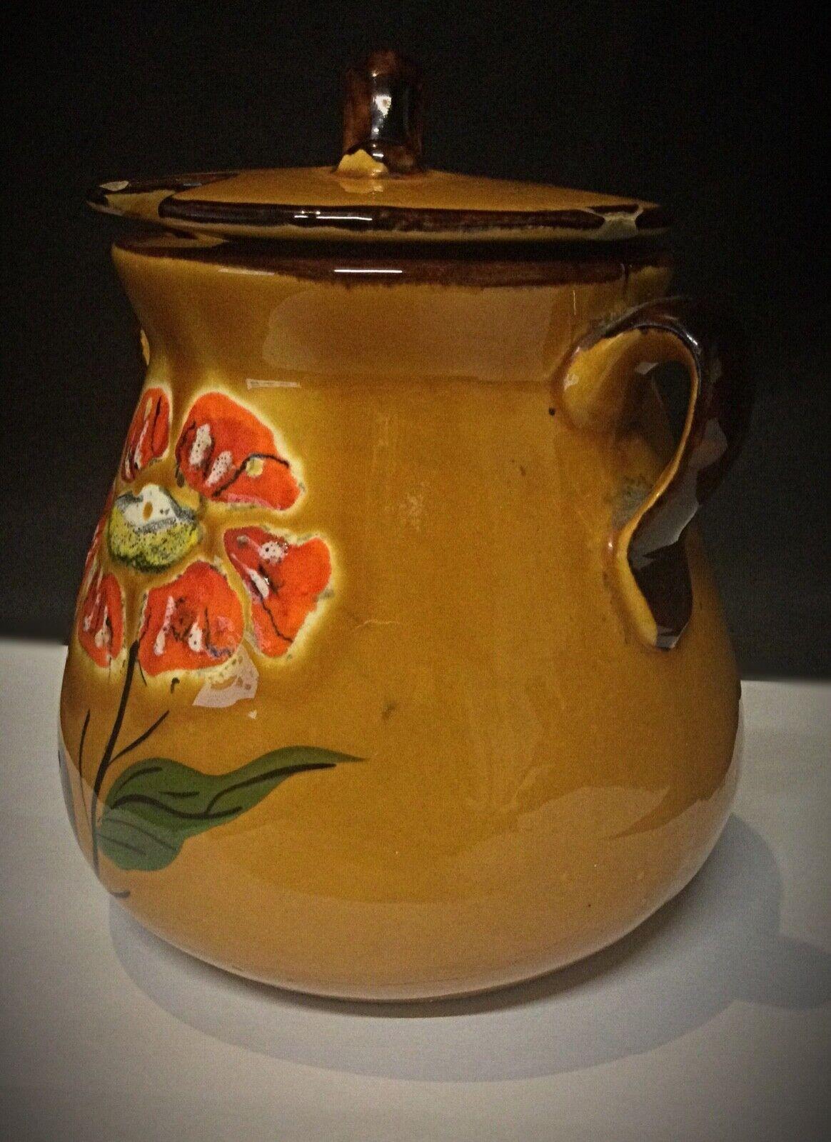 Empire Antique Faience Pot with Handle and Floral Decoration - 2Y63 For Sale