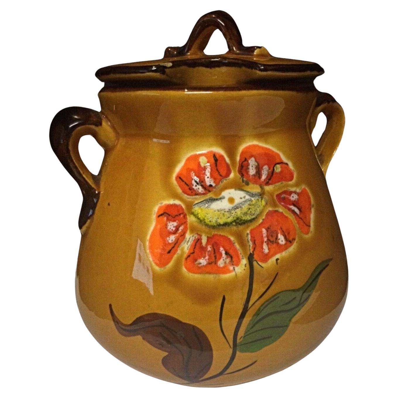 Antique Faience Pot with Handle and Floral Decoration - 2Y63