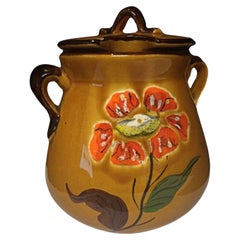 Antique Faience Pot with Handle and Floral Decoration - 2Y63