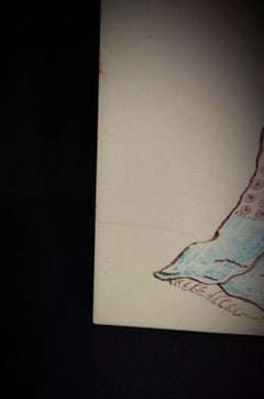 Mattonella antica di Faience con disegno di personaggi dipinti a mano - 30 cm x 15 cm - 2Y422