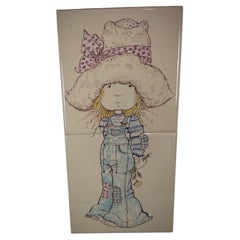 Antike Fayencefliese mit handgemaltem Charakterdesign - 30 cm x 15 cm - 2Y422