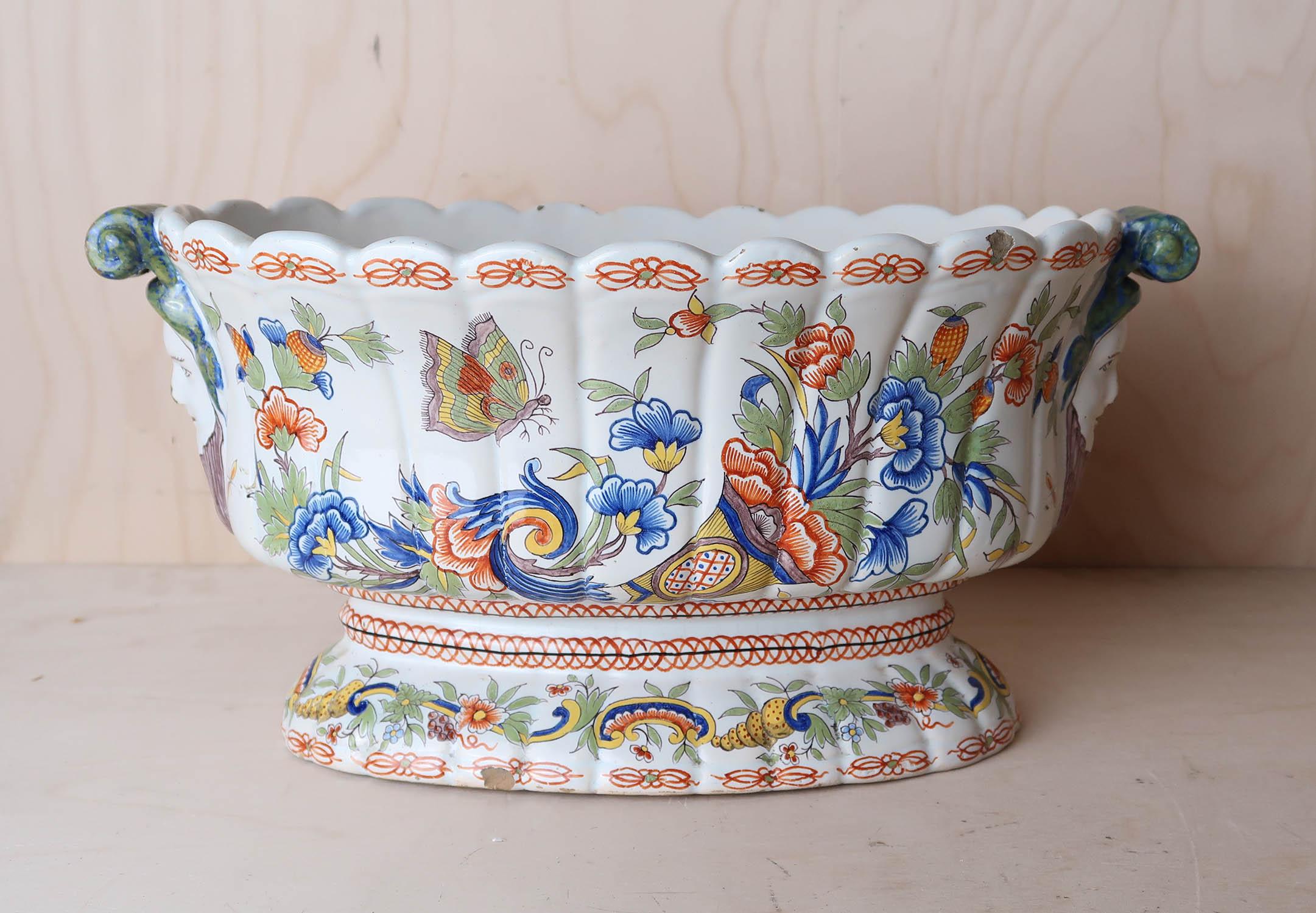 Renaissance Antique Faience Wine Cooler or Jardiniere. French 19th Century For Sale