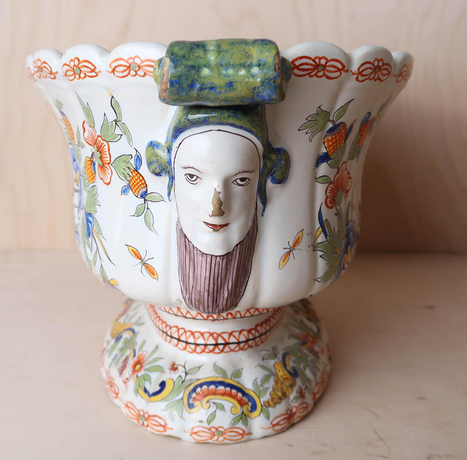 Hand-Painted Antique Faience Wine Cooler or Jardiniere. French 19th Century For Sale