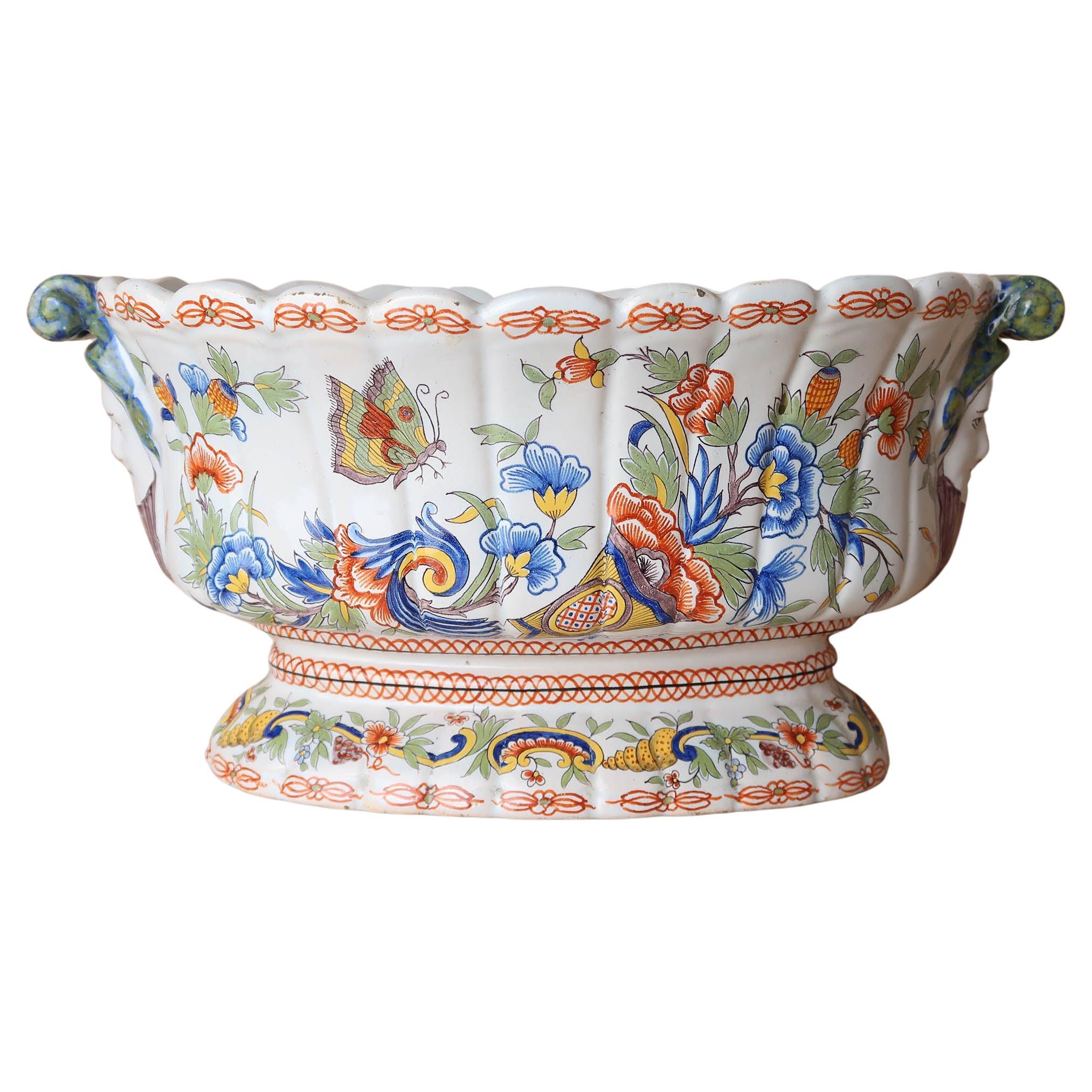 Antique Faience Wine Cooler or Jardiniere. French 19th Century For Sale