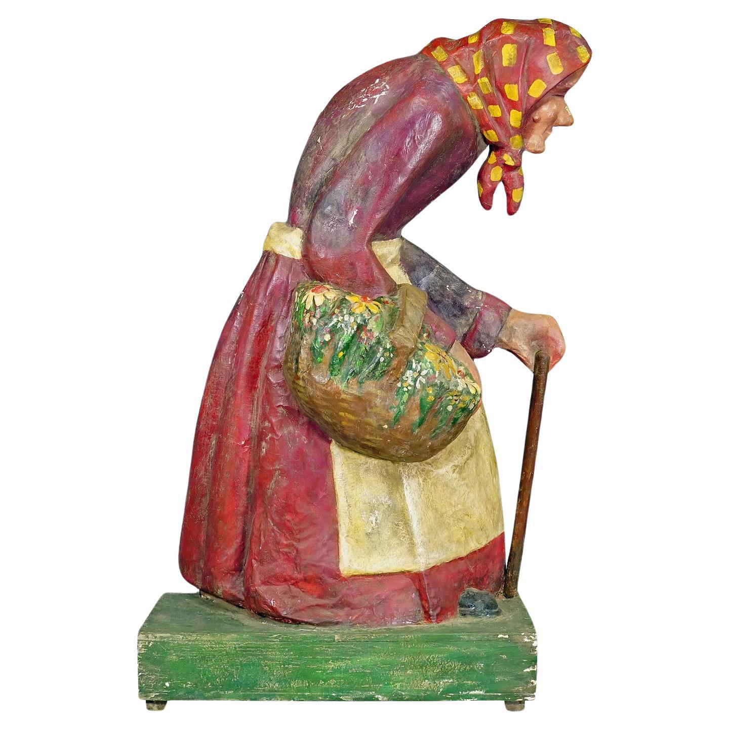 Antique Fairground Paper Mache Sculpture of a Witch or Farmer's Wive For Sale