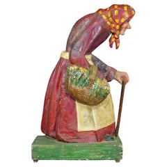 Antike Jahrmarktspapiermache-Skulptur einer Hexe oder einer Bäuerin