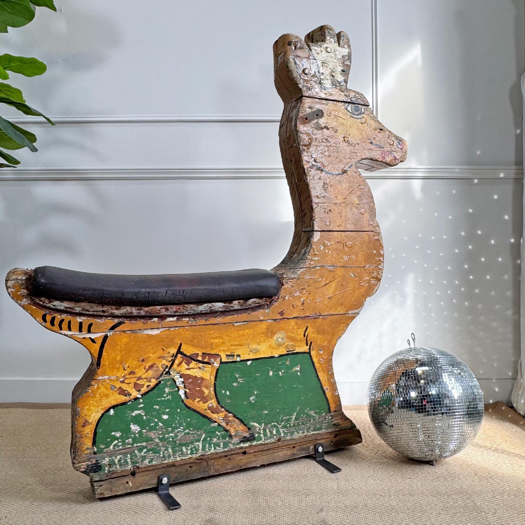 Hand-Crafted Antique Fairground Ride Circa 1930 Reindeer For Sale