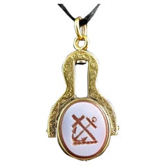 Antique Faith and Hope seal fob pendant, 9k gold, Sardonyx and Bloodstone 