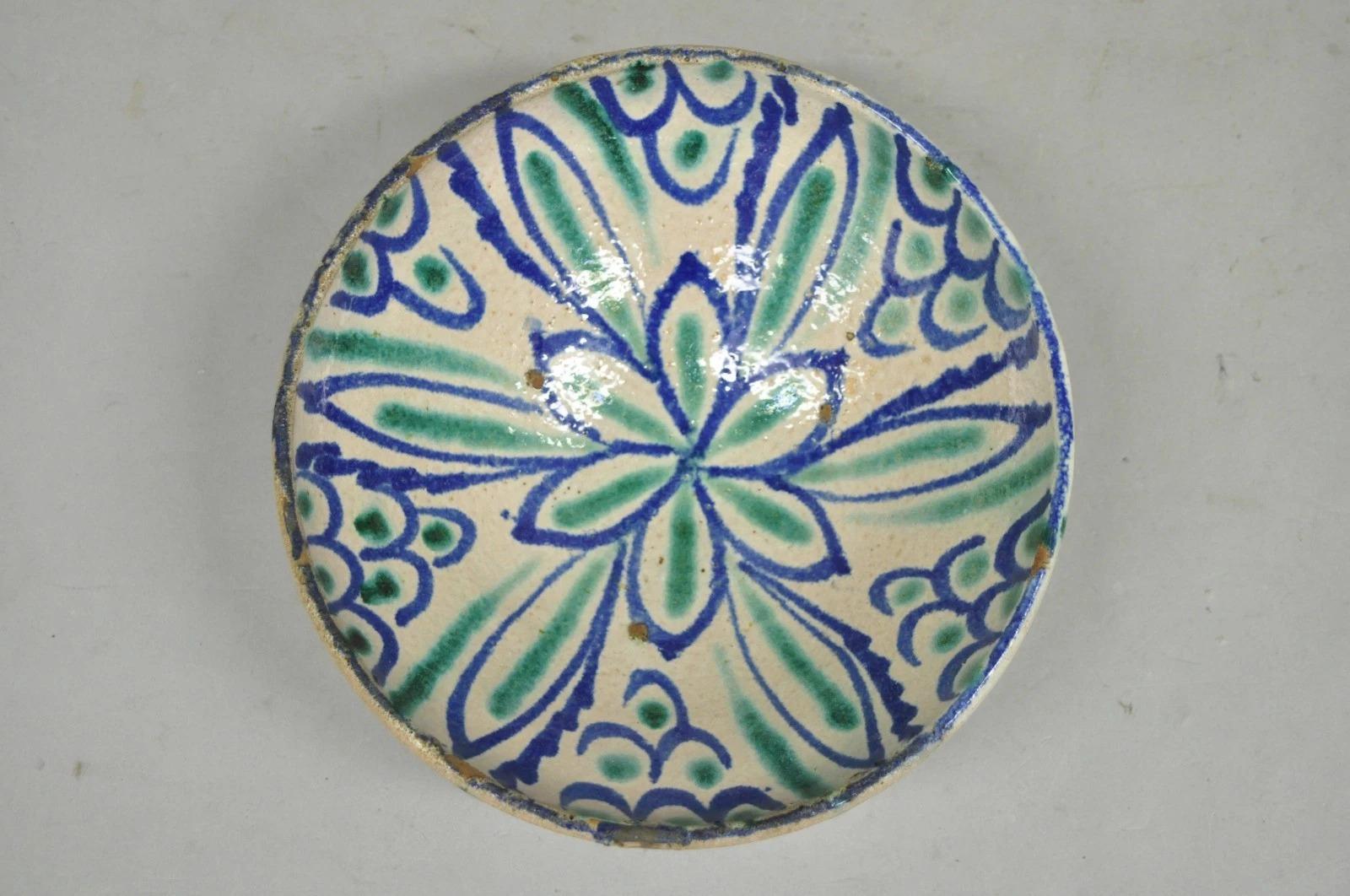 Antike Fajalauza Emaille Spanisch Terrakotta Keramik Blau Grün Gemalt Schüssel im Angebot 5