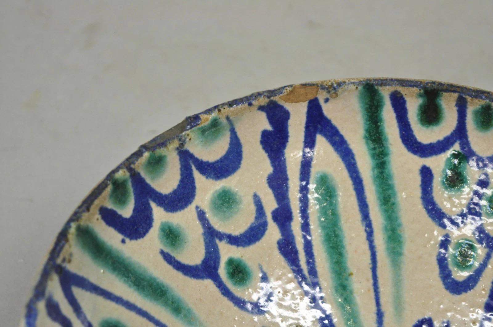 Antike Fajalauza Emaille Spanisch Terrakotta Keramik Blau Grün Gemalt Schüssel (20. Jahrhundert) im Angebot