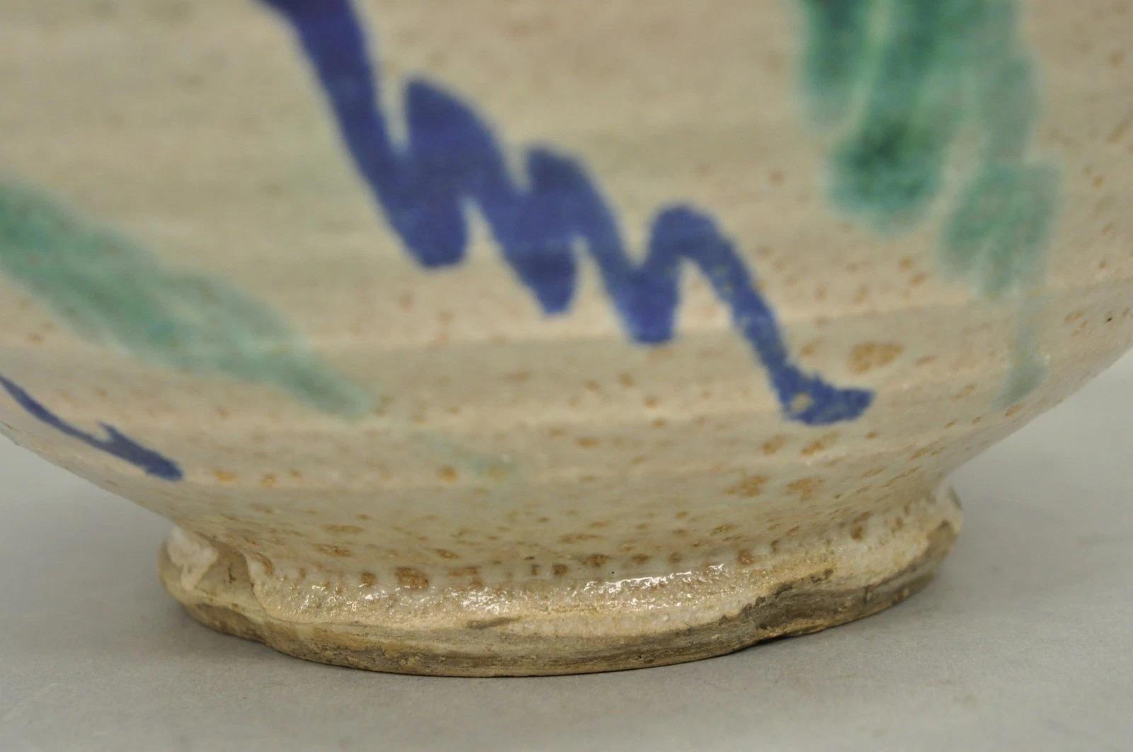 Antike Fajalauza Emaille Spanisch Terrakotta Keramik Blau Grün Gemalt Schüssel im Angebot 1