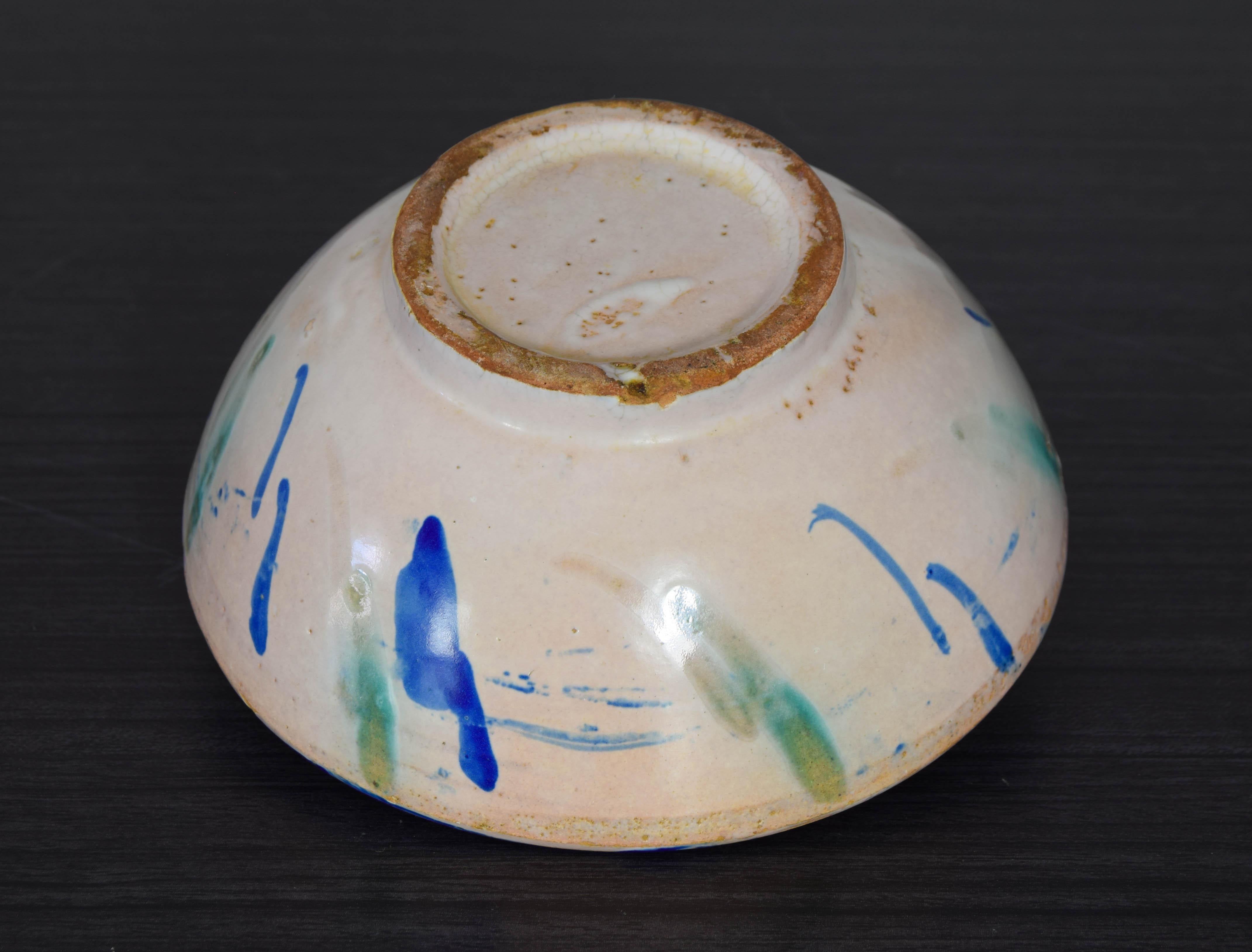 Spanish Antique Fajalauza Glazed Terracotta Ceramic Lebrillo Bowl, Granada Spain For Sale