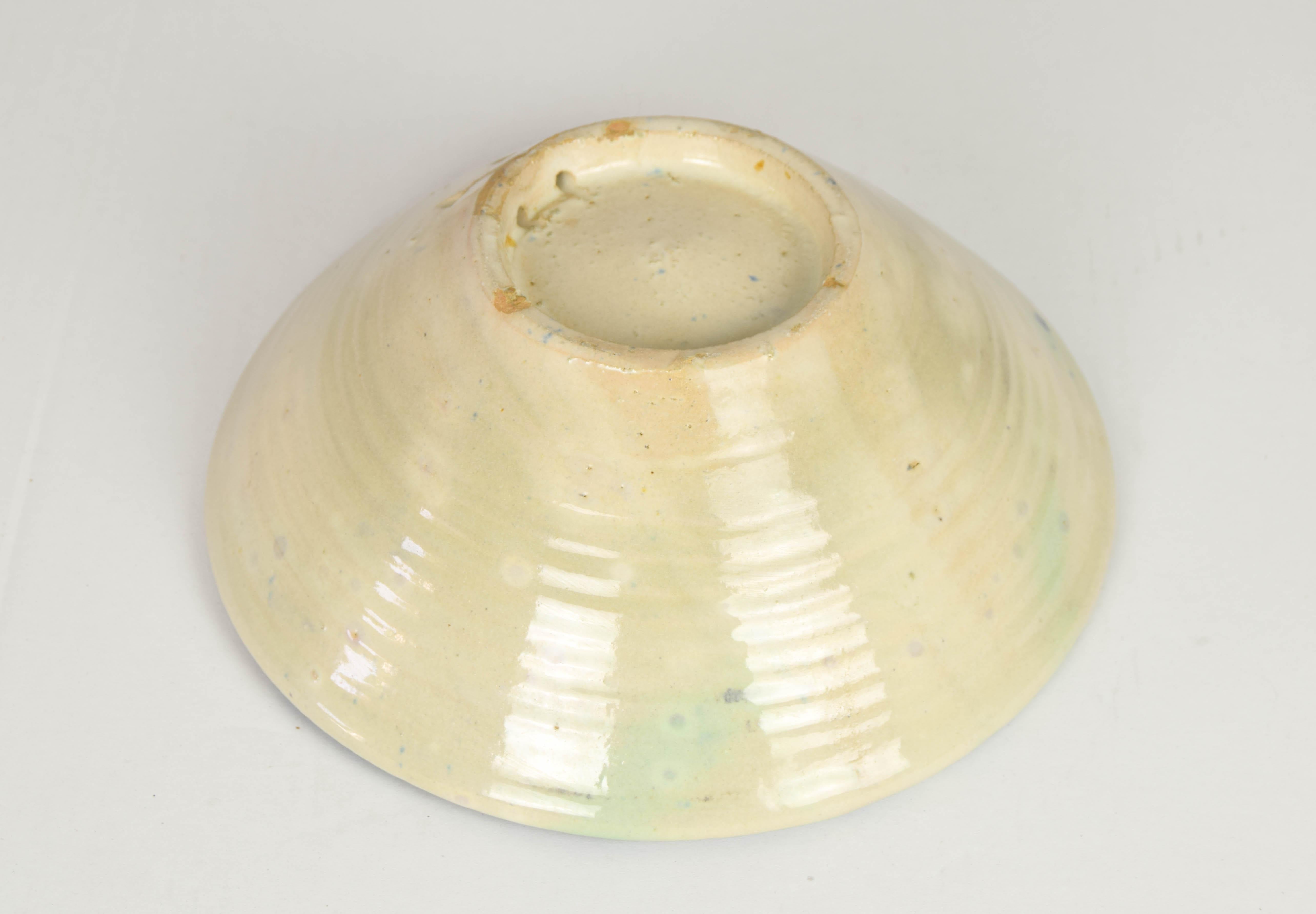 Antique Fajalauza Glazed Terracotta Ceramic Lebrillo Bowl, Granada Spain In Good Condition In Escalona, Toledo