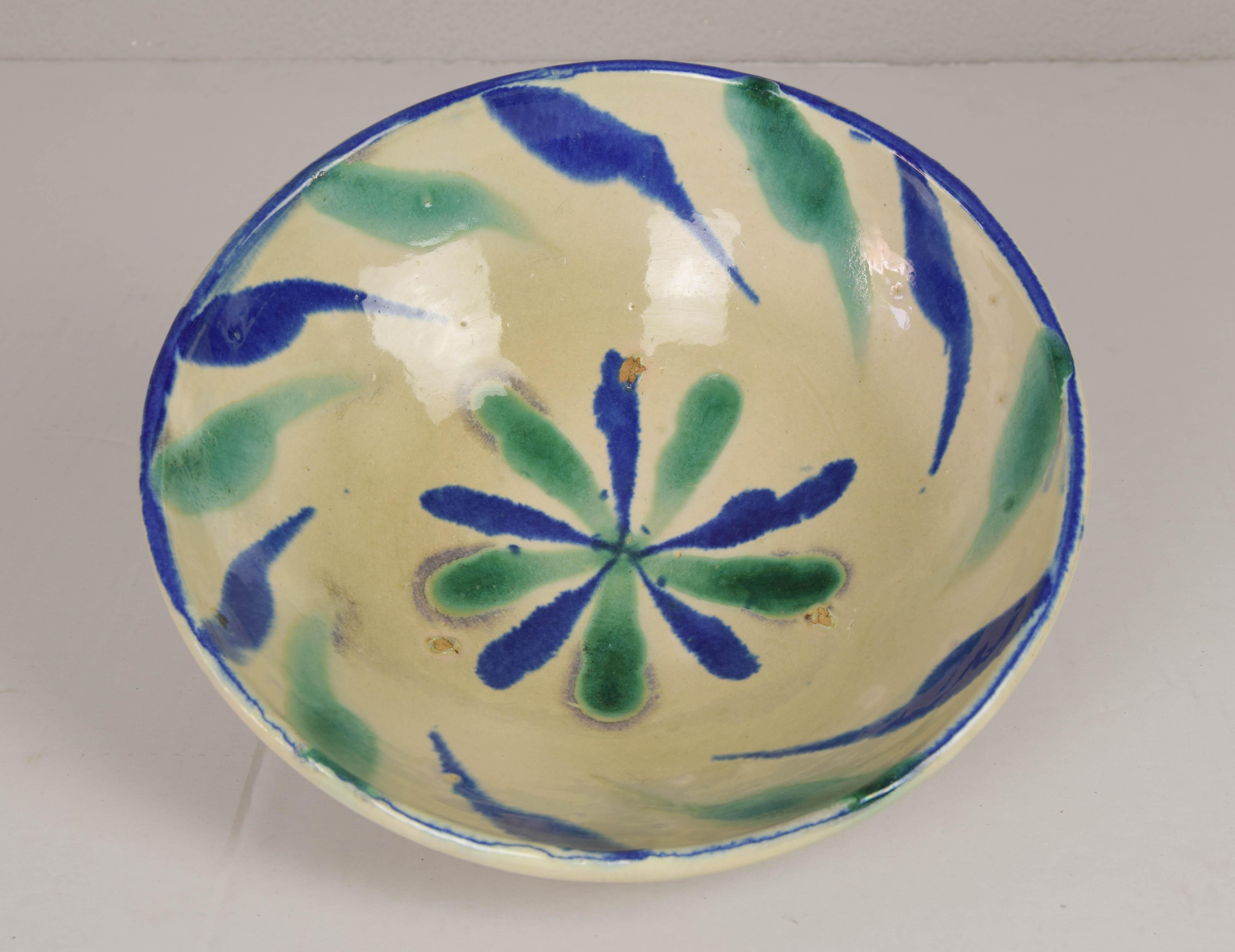 20th Century Antique Fajalauza Glazed Terracotta Ceramic Lebrillo Bowl, Granada Spain