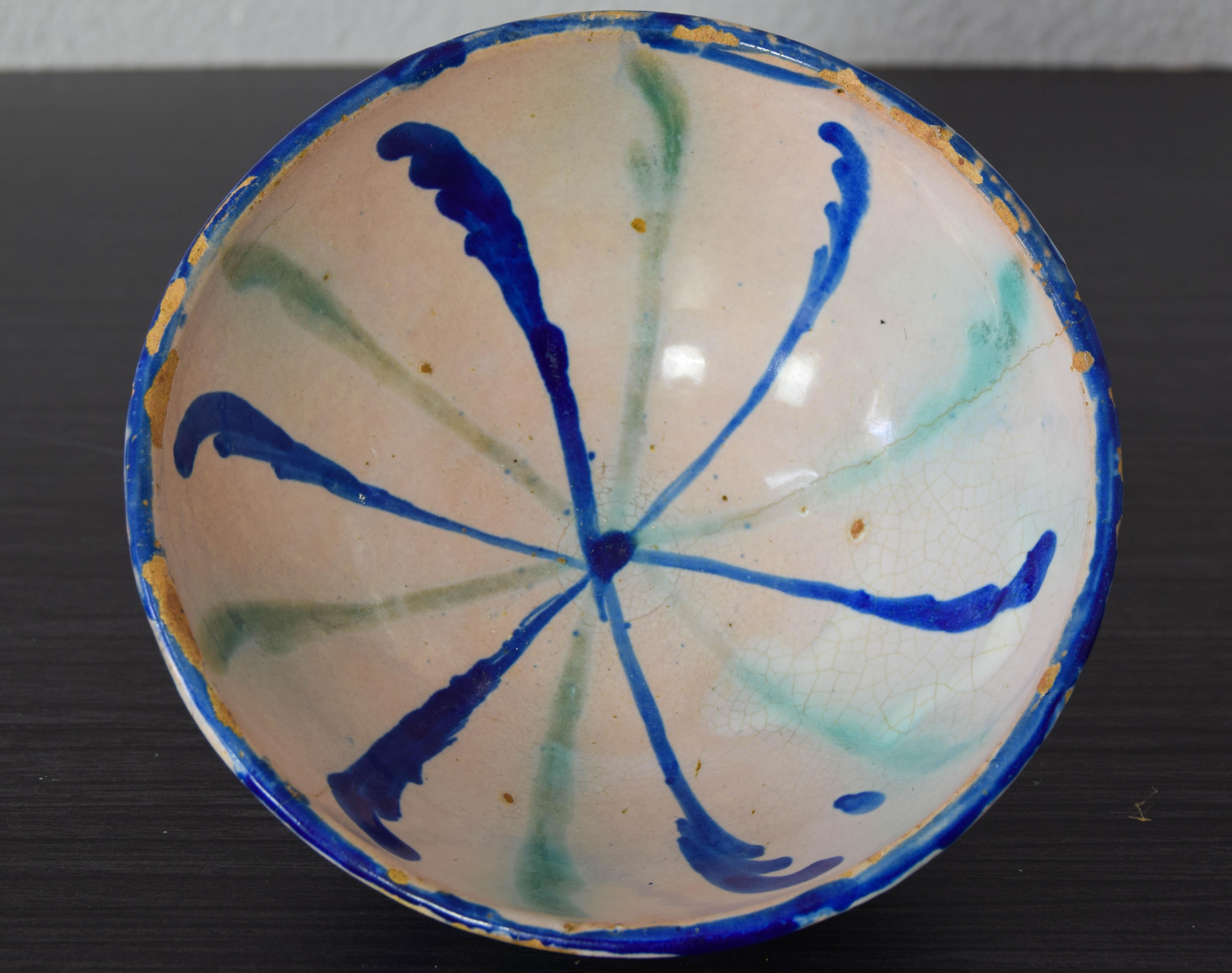 Antique Fajalauza Glazed Terracotta Ceramic Lebrillo Bowl, Granada Spain For Sale 1