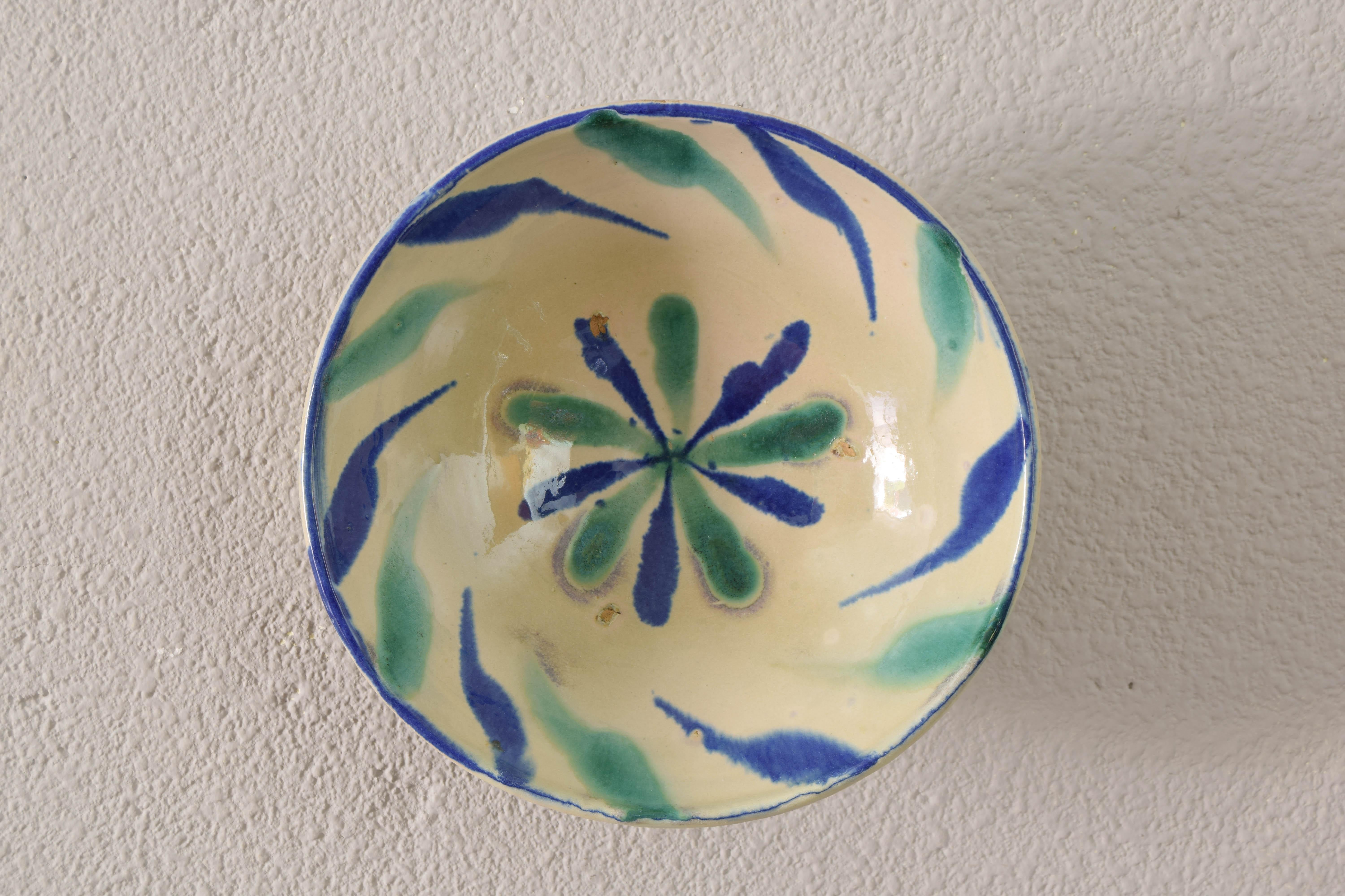 Antique Fajalauza Glazed Terracotta Ceramic Lebrillo Bowl, Granada Spain 2