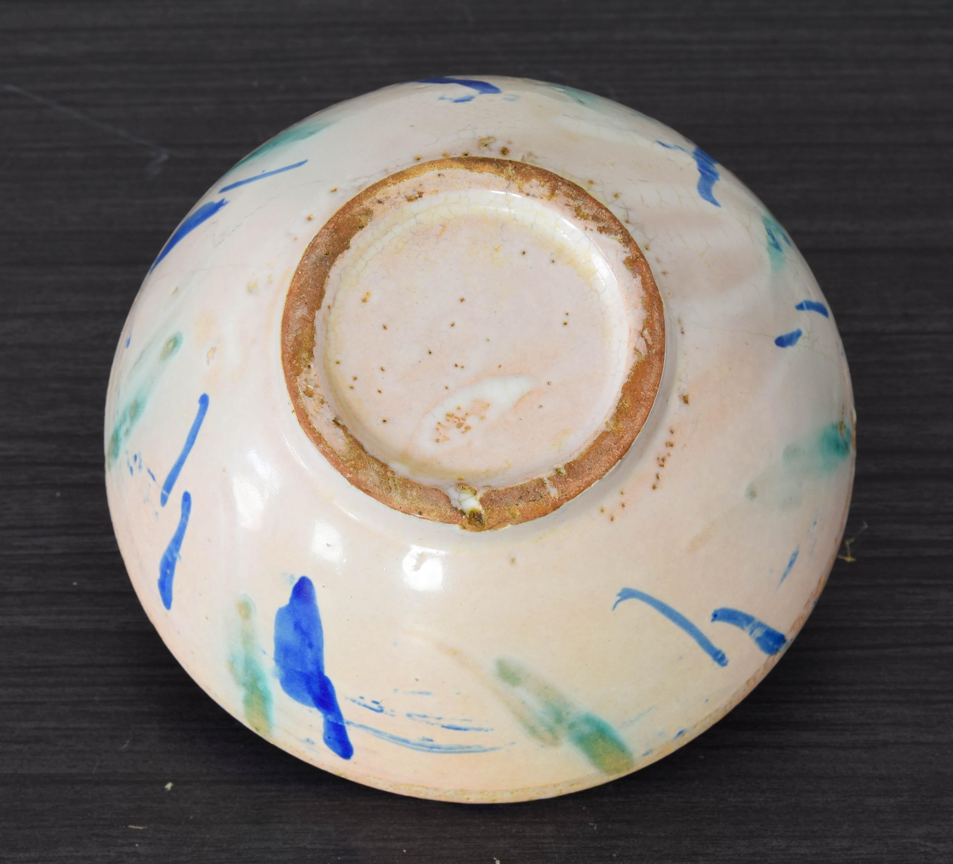 Antique Fajalauza Glazed Terracotta Ceramic Lebrillo Bowl, Granada Spain For Sale 2