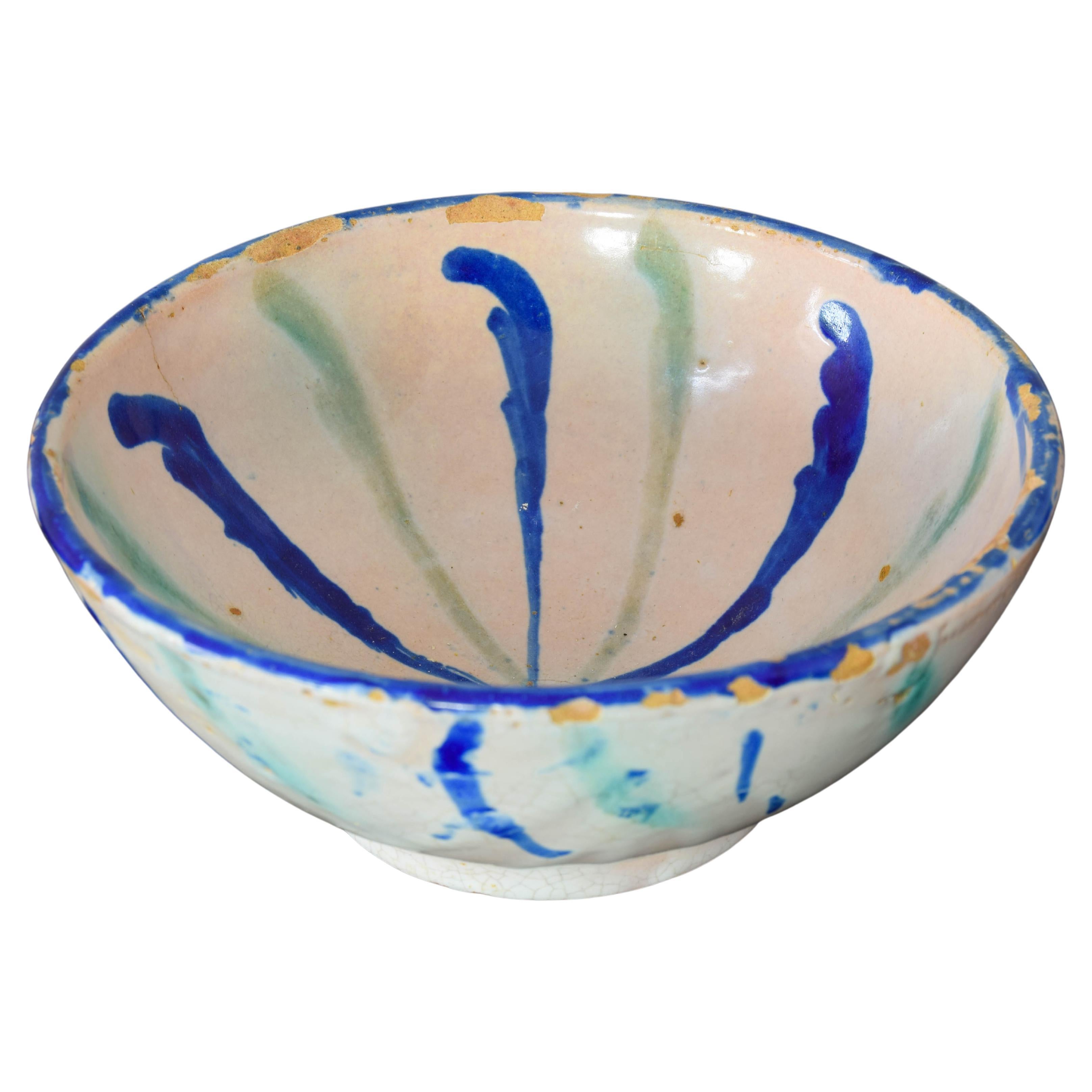 Antique Fajalauza Glazed Terracotta Ceramic Lebrillo Bowl, Granada Spain