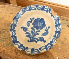 Antique Fajalauza Style Ceramic Plate, Cobalt Blue Glaze, Spain, 1850