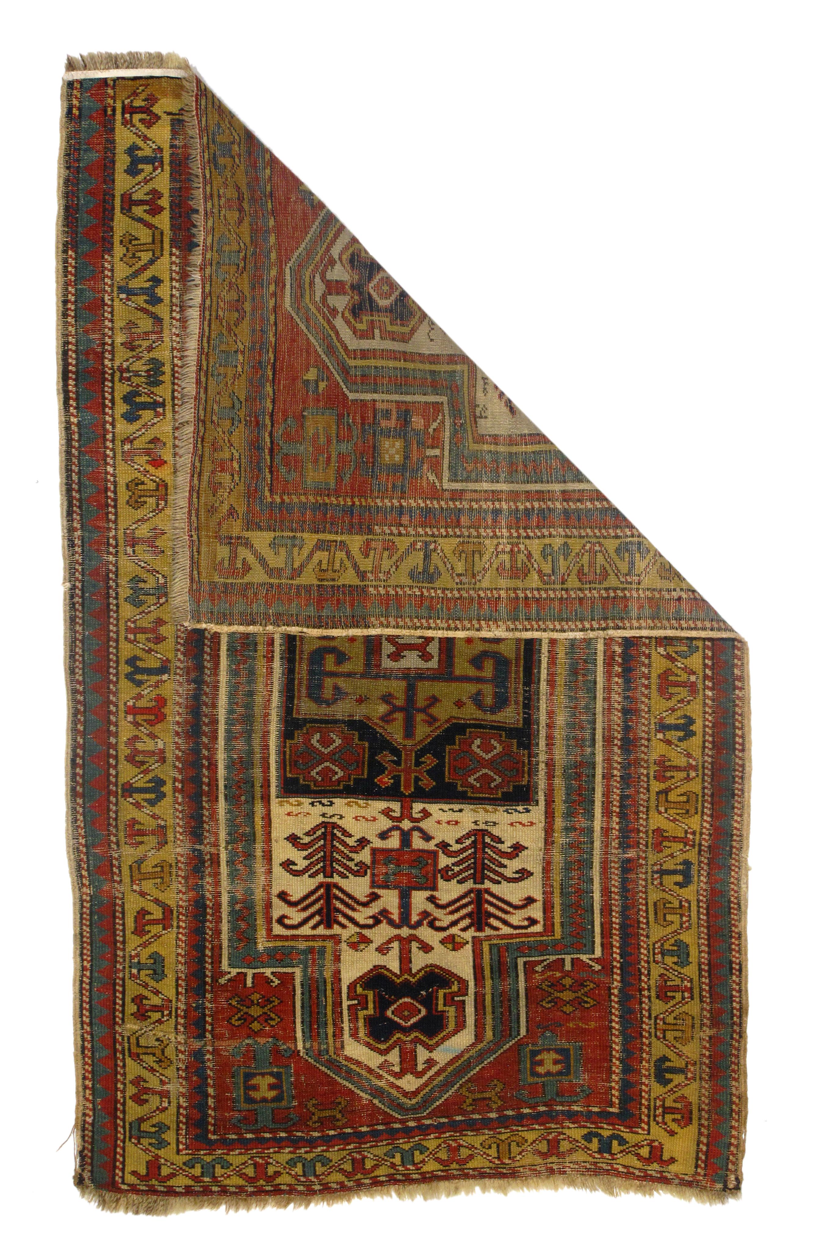 Antique Fakhralou Kazak rug 3'0'' x 4'10''.