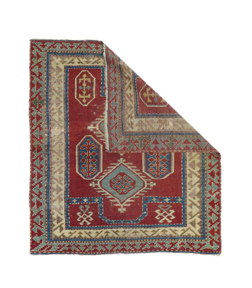 Antique Fakhralou Kazak Rug 3'4'' x 3'9''.