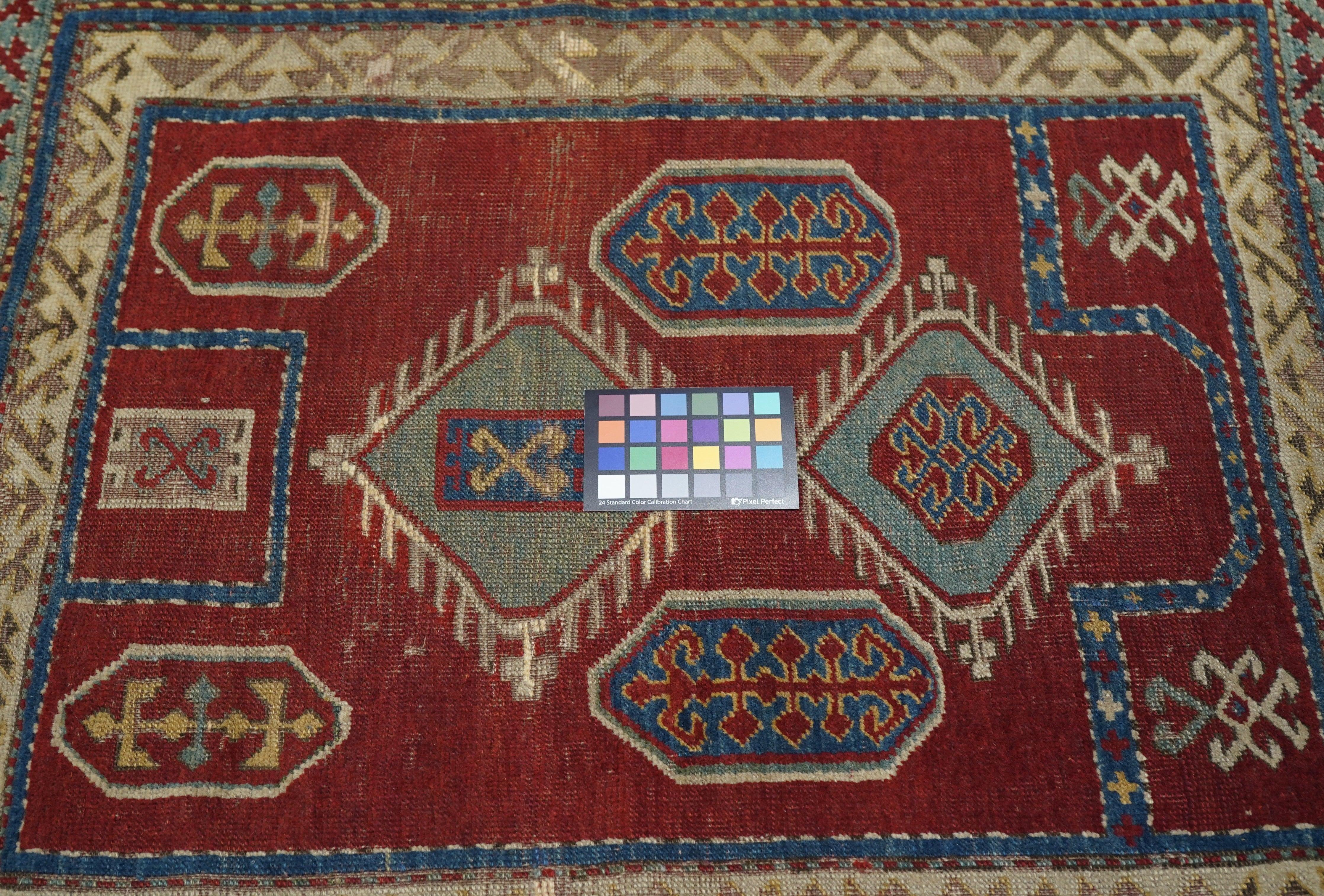 19th Century Antique Fakhralou Kazak Rug 3'4'' x 3'9'' For Sale