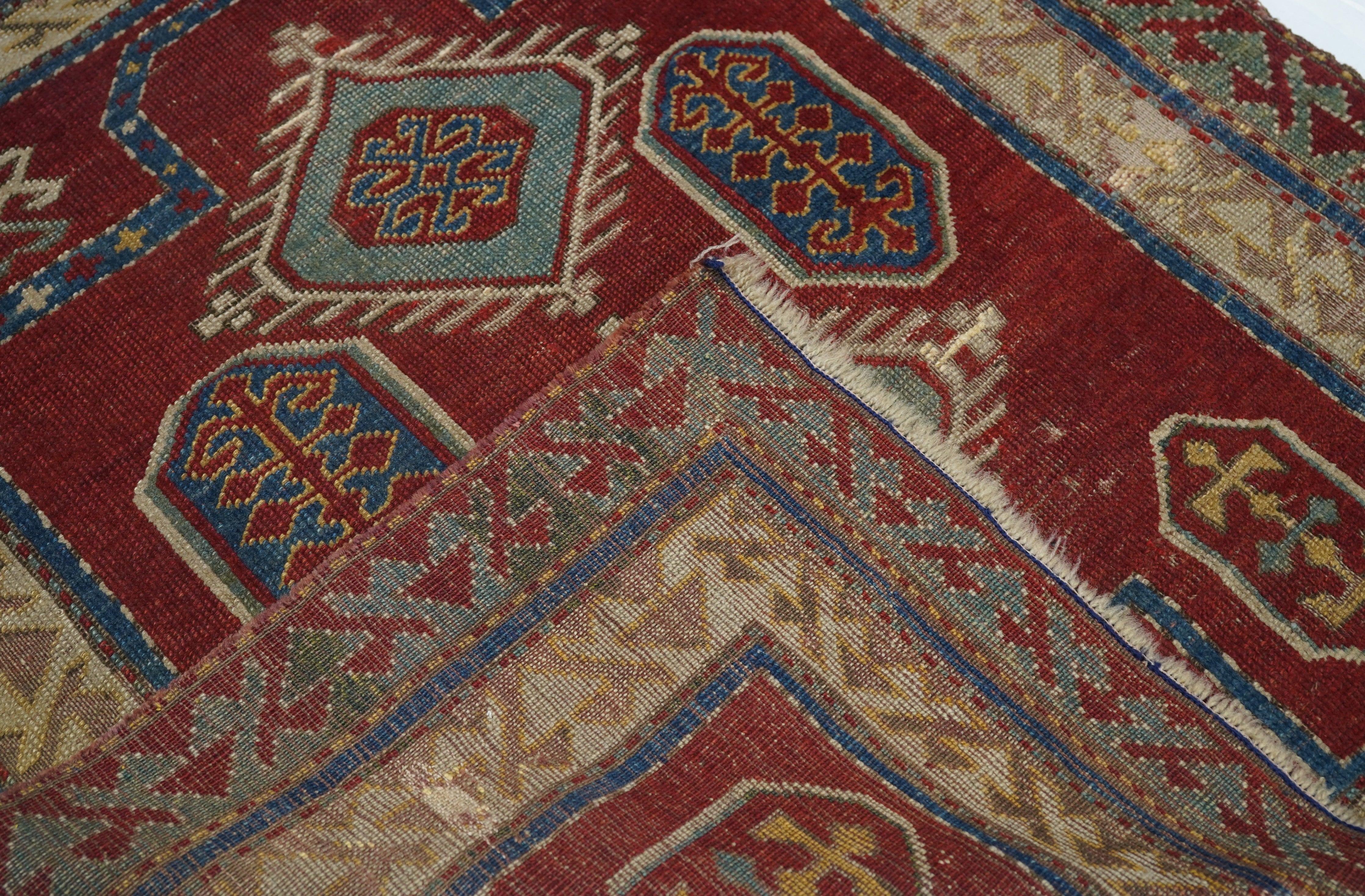 Wool Antique Fakhralou Kazak Rug 3'4'' x 3'9'' For Sale