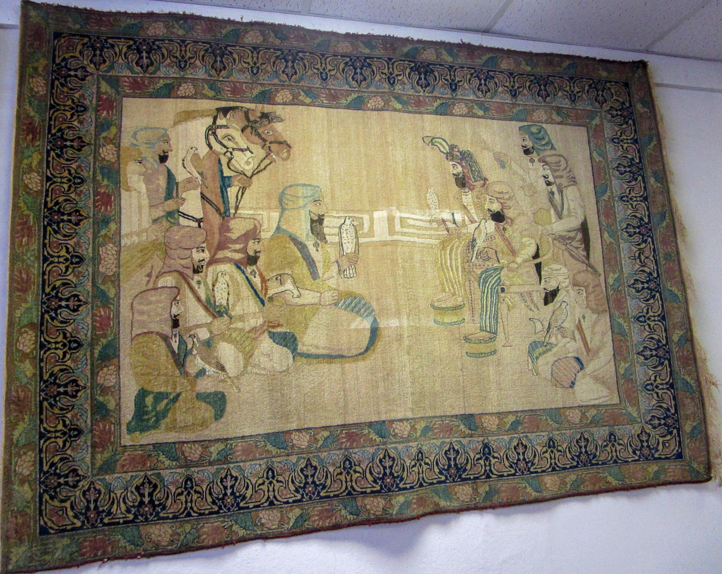 Antique Falconers Pictorial Turkish Commemorative Rug For Sale 5