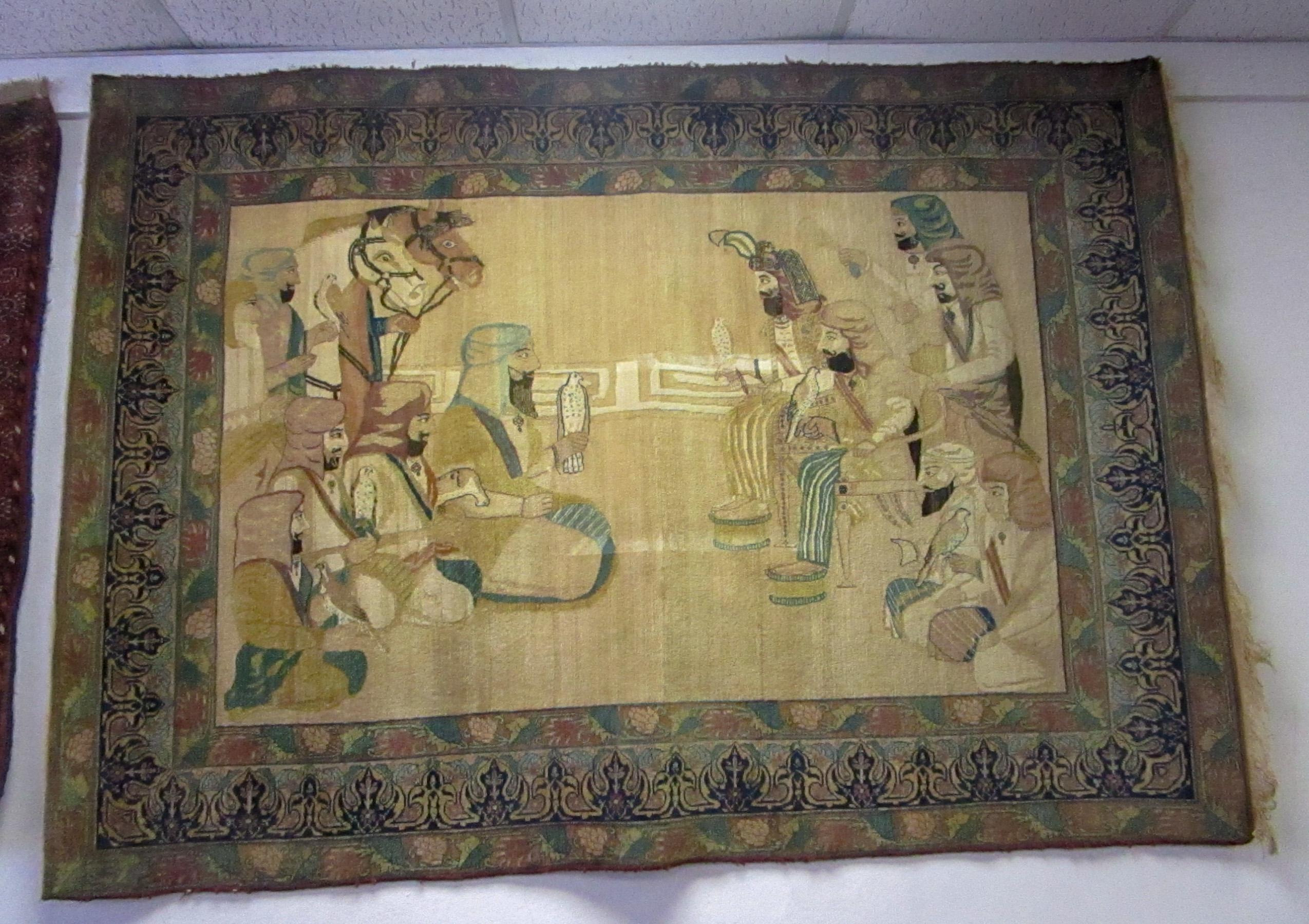 Antique Falconers Pictorial Turkish Commemorative Rug For Sale 6