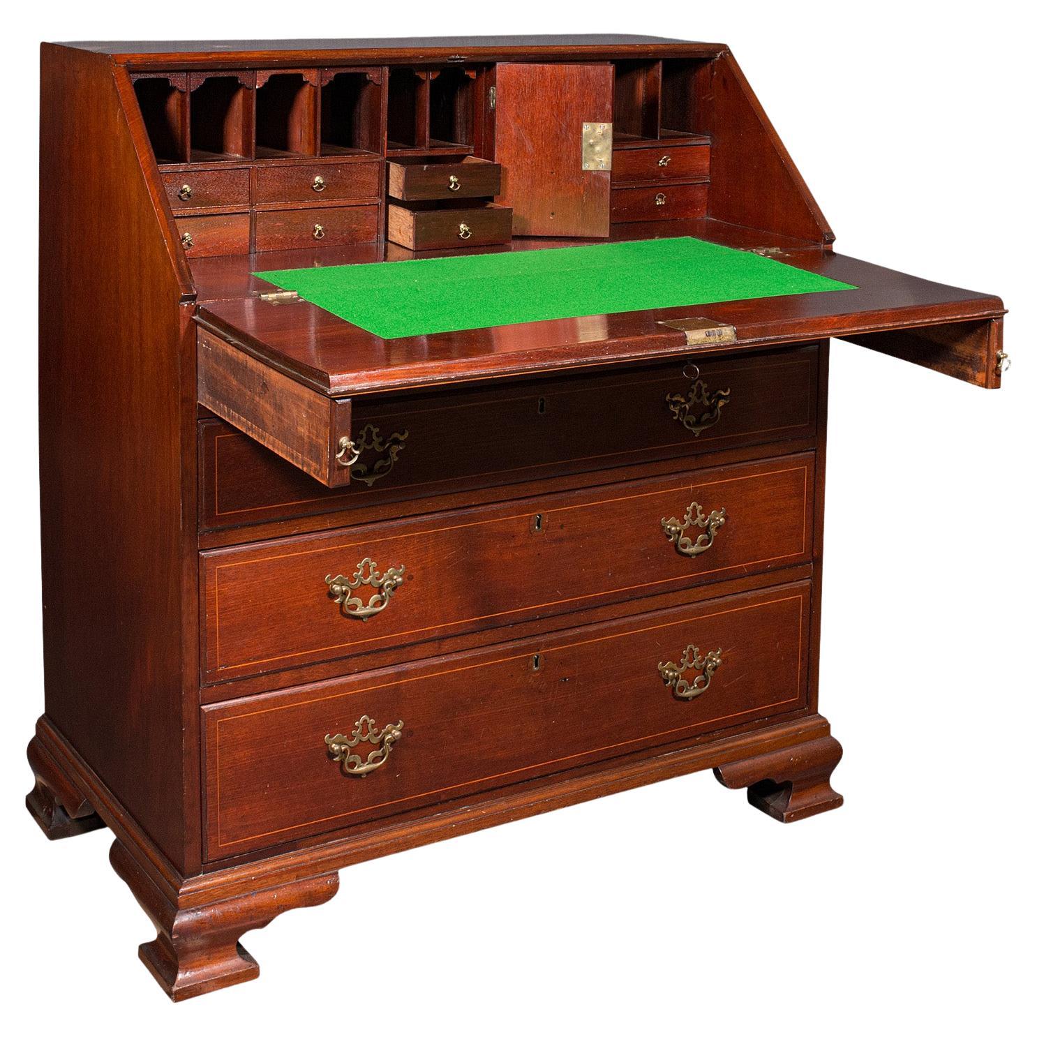 Antique Fall Front Bureau, Scottish, Writing Desk, Georgian Revival, Victorian For Sale