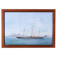 Antique Famed Painting of a Yacht by Antonio DE Simone