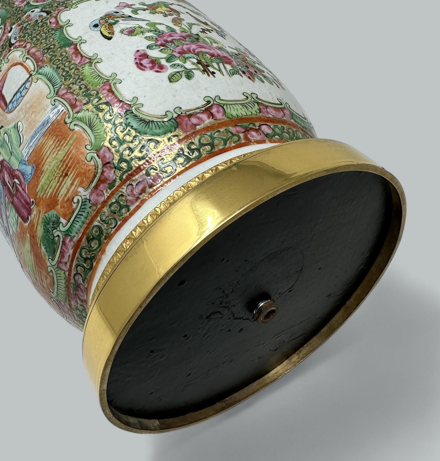 Antique Famille Rose Medalion Canton Cantonese Chinese Porcelain Ormolu Vase Urn For Sale 5