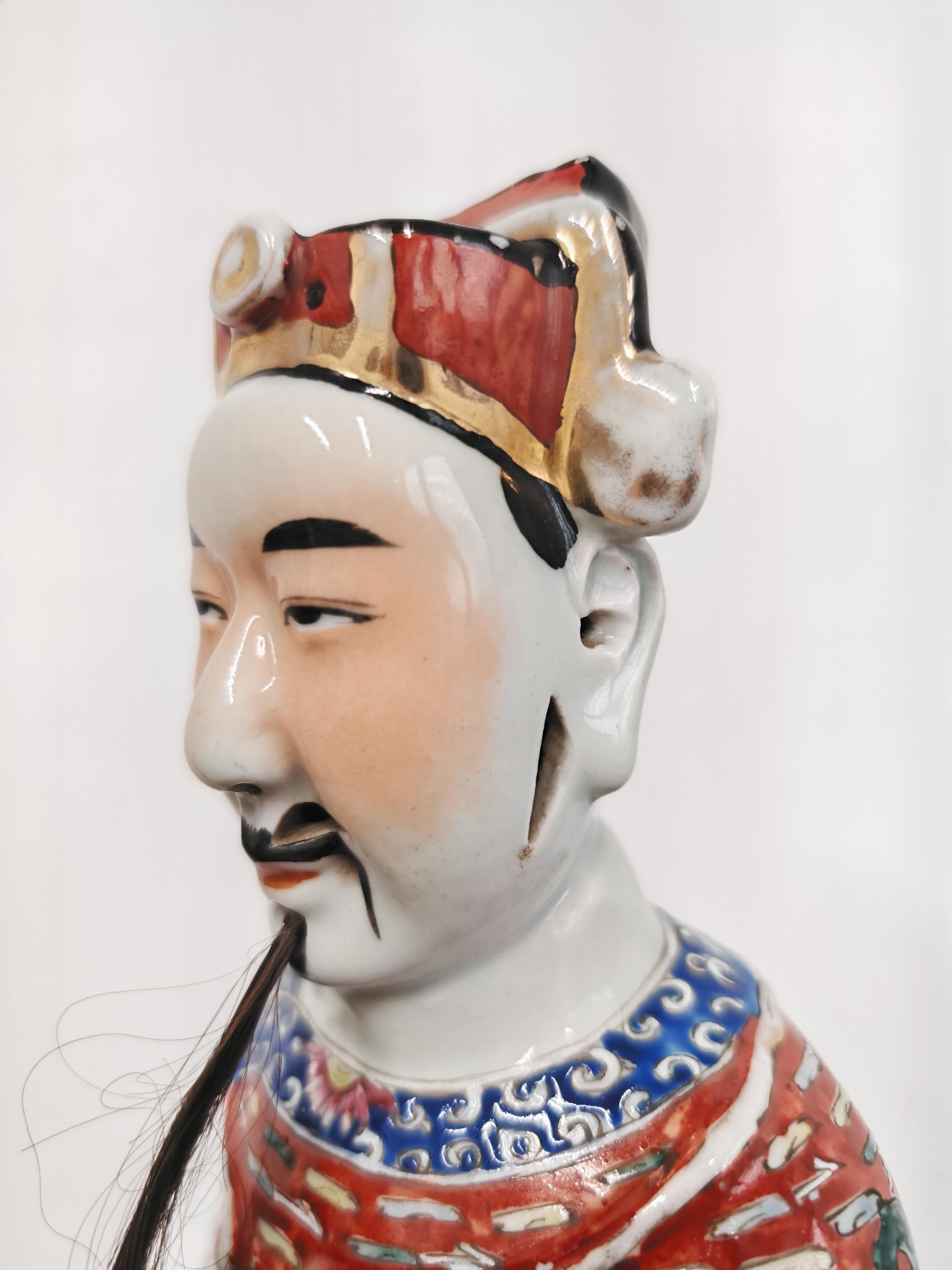 XIXe siècle Sculpture ancienne en porcelaine de la famille rose, Immortal Figurine Sculpture, 19e siècle en vente